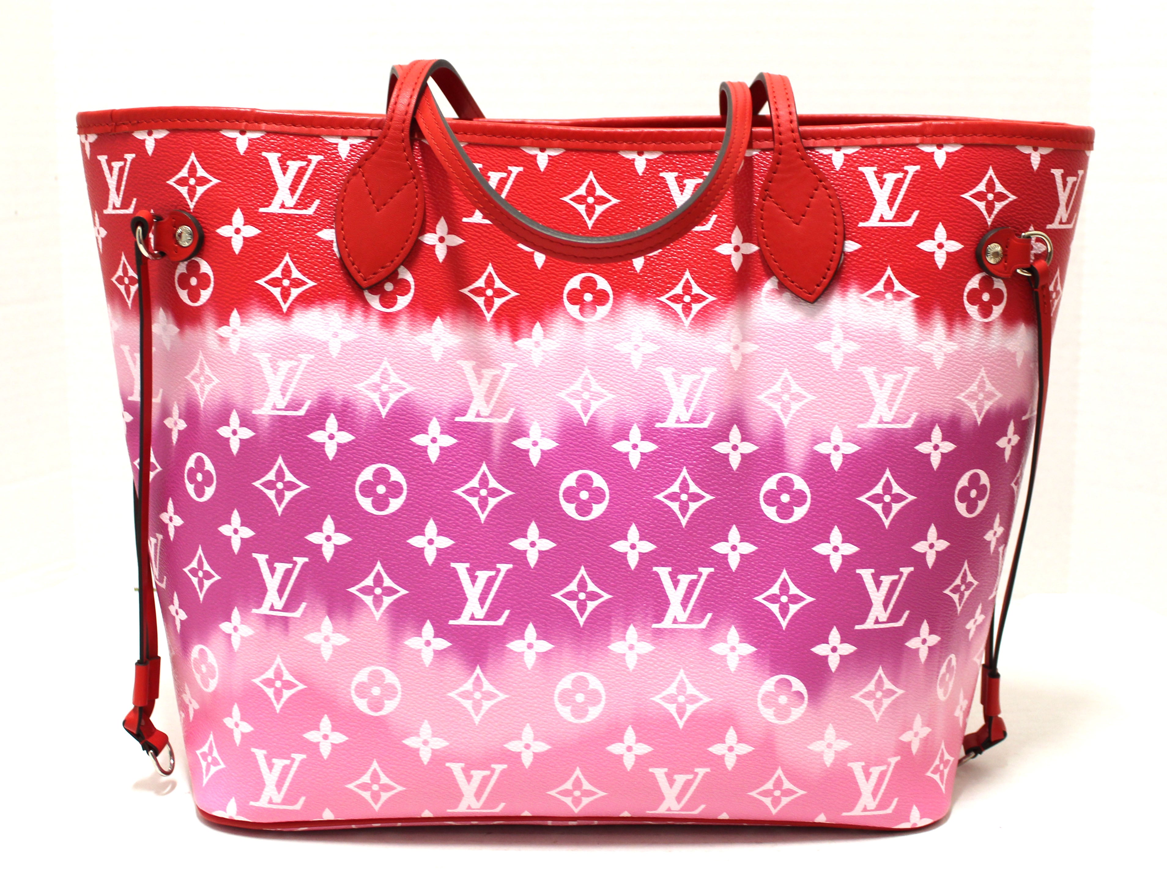Authentic Louis Vuitton Pink/Red Escale Giant Monogram Neverfull MM Shoulder Bag