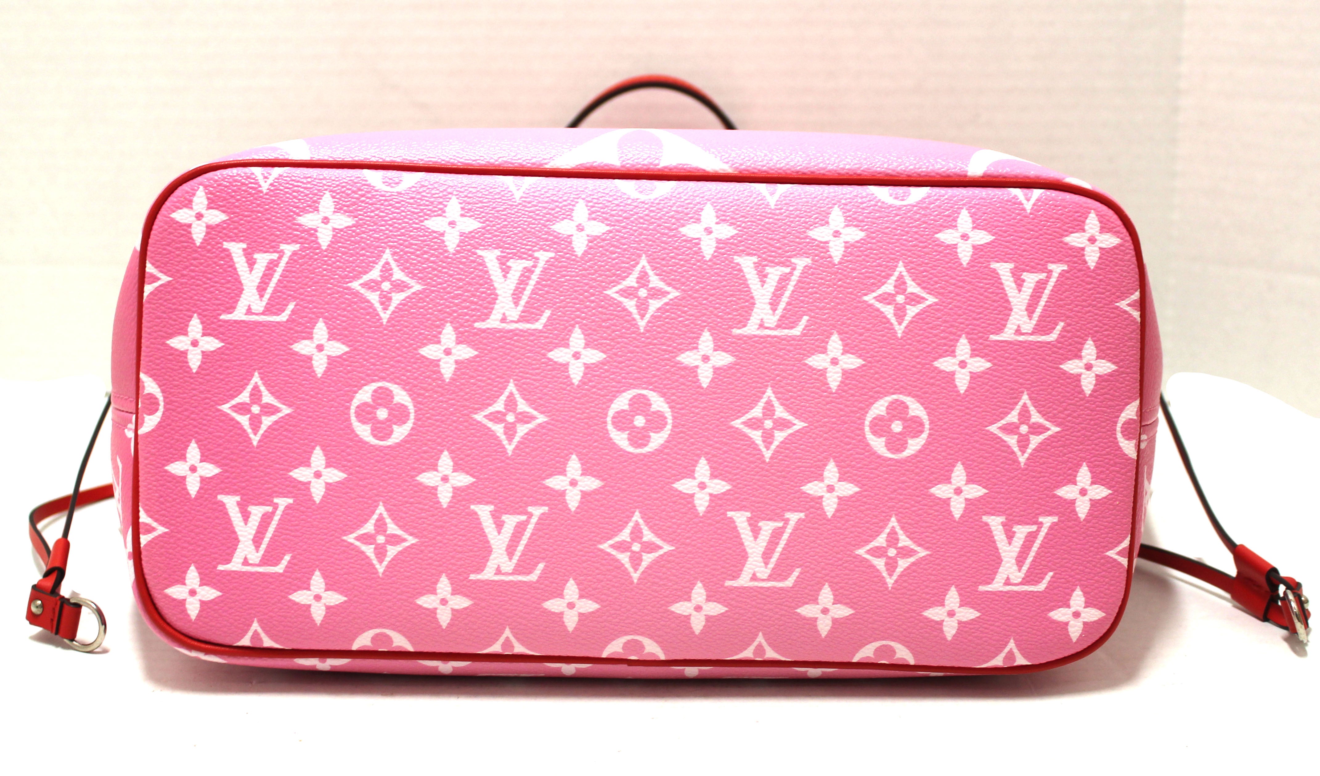 Authentic Louis Vuitton Pink/Red Escale Giant Monogram Neverfull MM Shoulder Bag