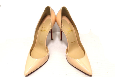 Authentic NEW Christian Louboutin Nude Patent Leather Iriza 100 mm Pointed Pump Shoes Size 40