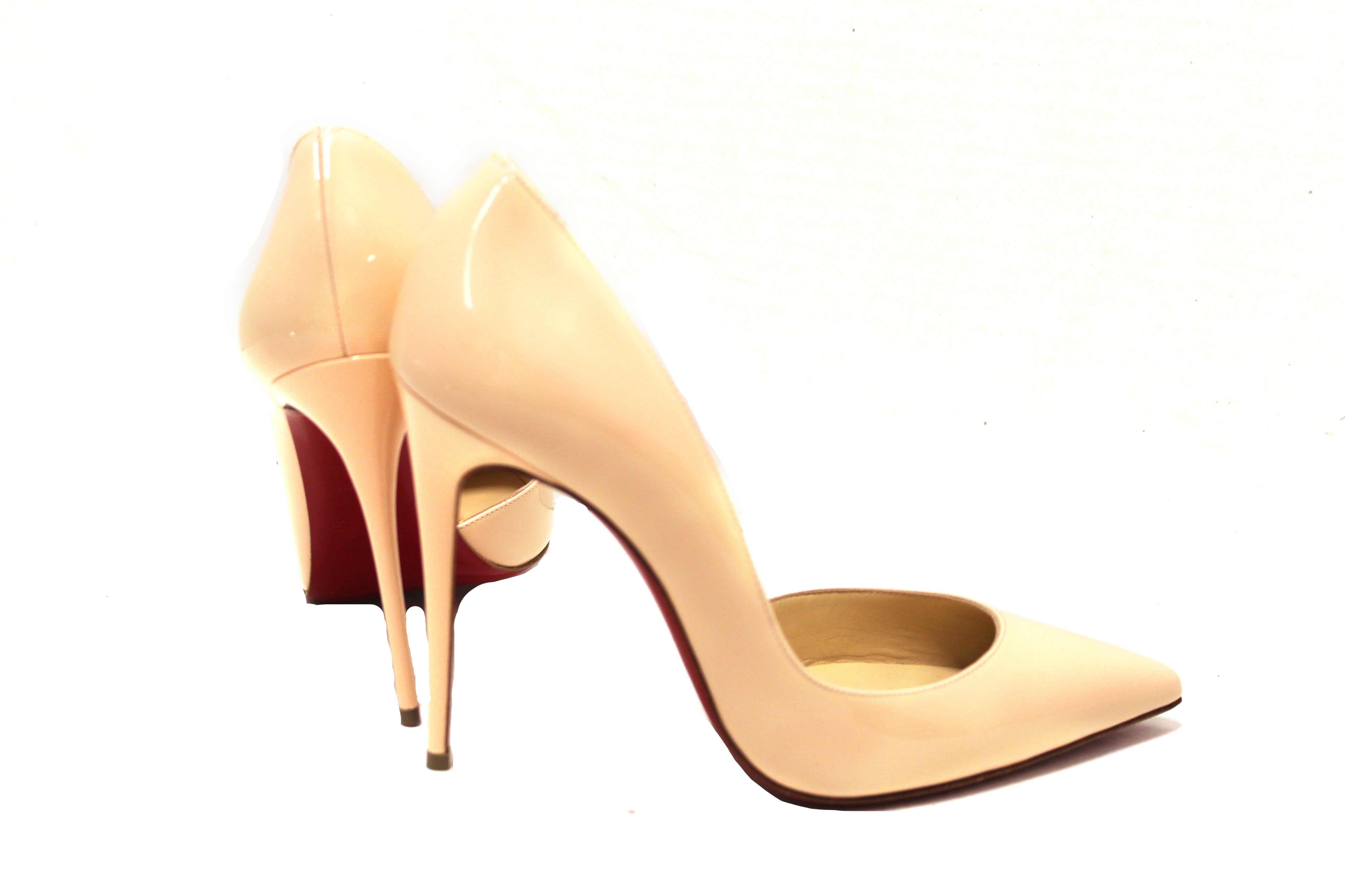 Authentic NEW Christian Louboutin Nude Patent Leather Iriza 100 mm Pointed Pump Shoes Size 40