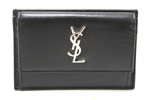 Authentic Saint Laurent Black Smooth Shiny Calfskin Leather Uptown Card Case