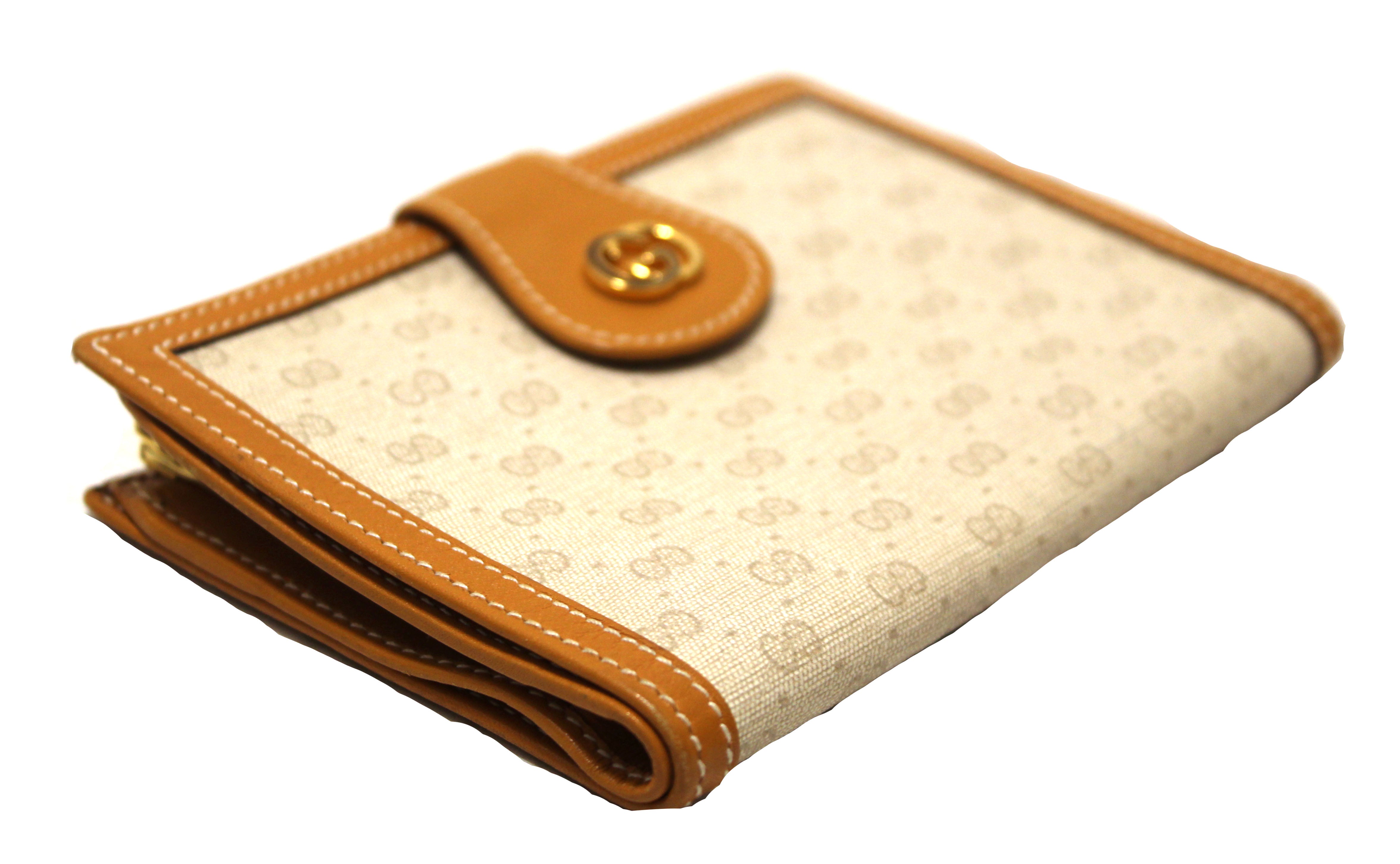 Authentic Gucci Vintage Beige Microguccissima with Yellow Leather Trim Bilfold Wallet