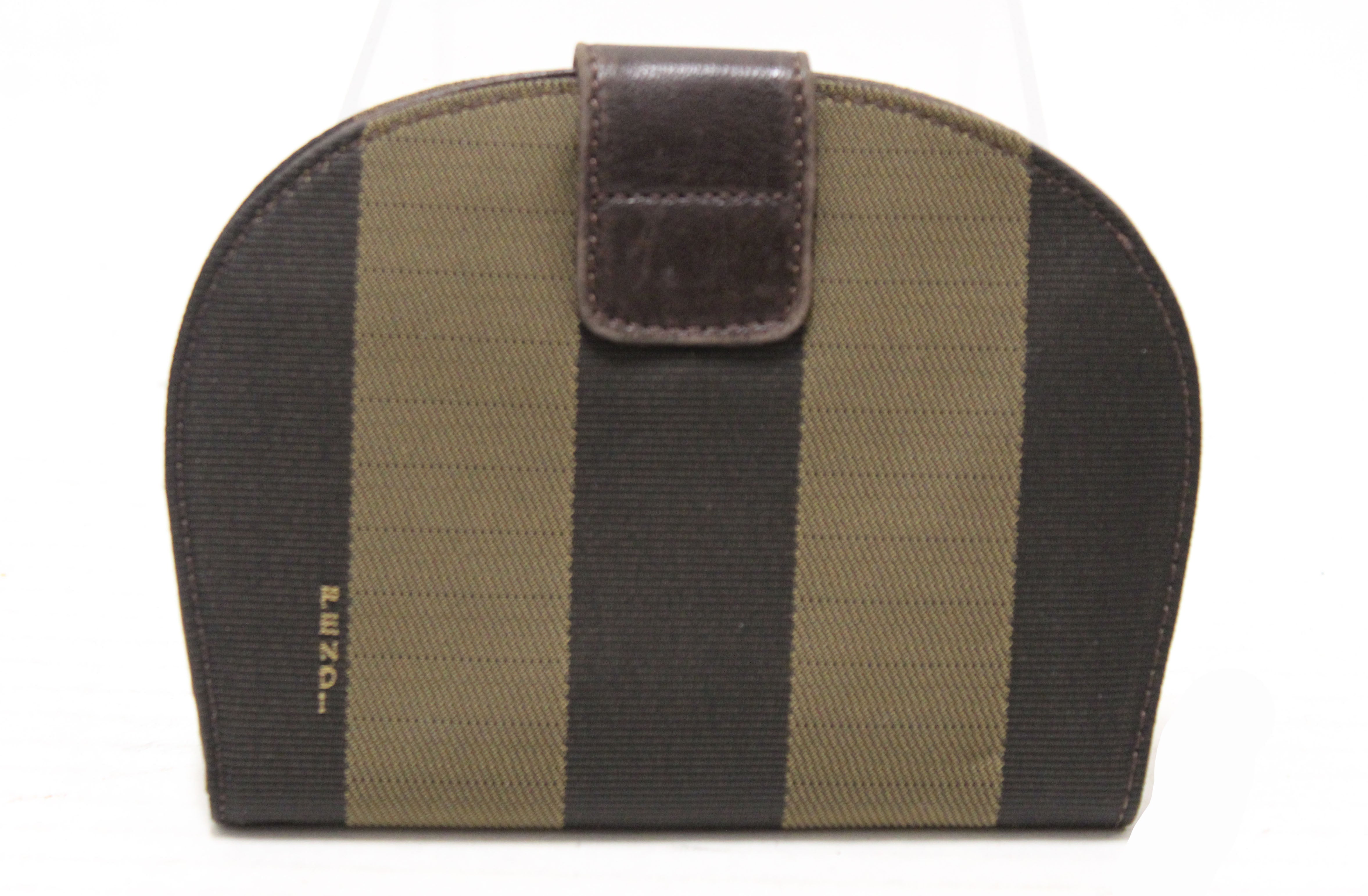 Authentic Fendi Clamshell Fabric Stripe Bifold Wallet