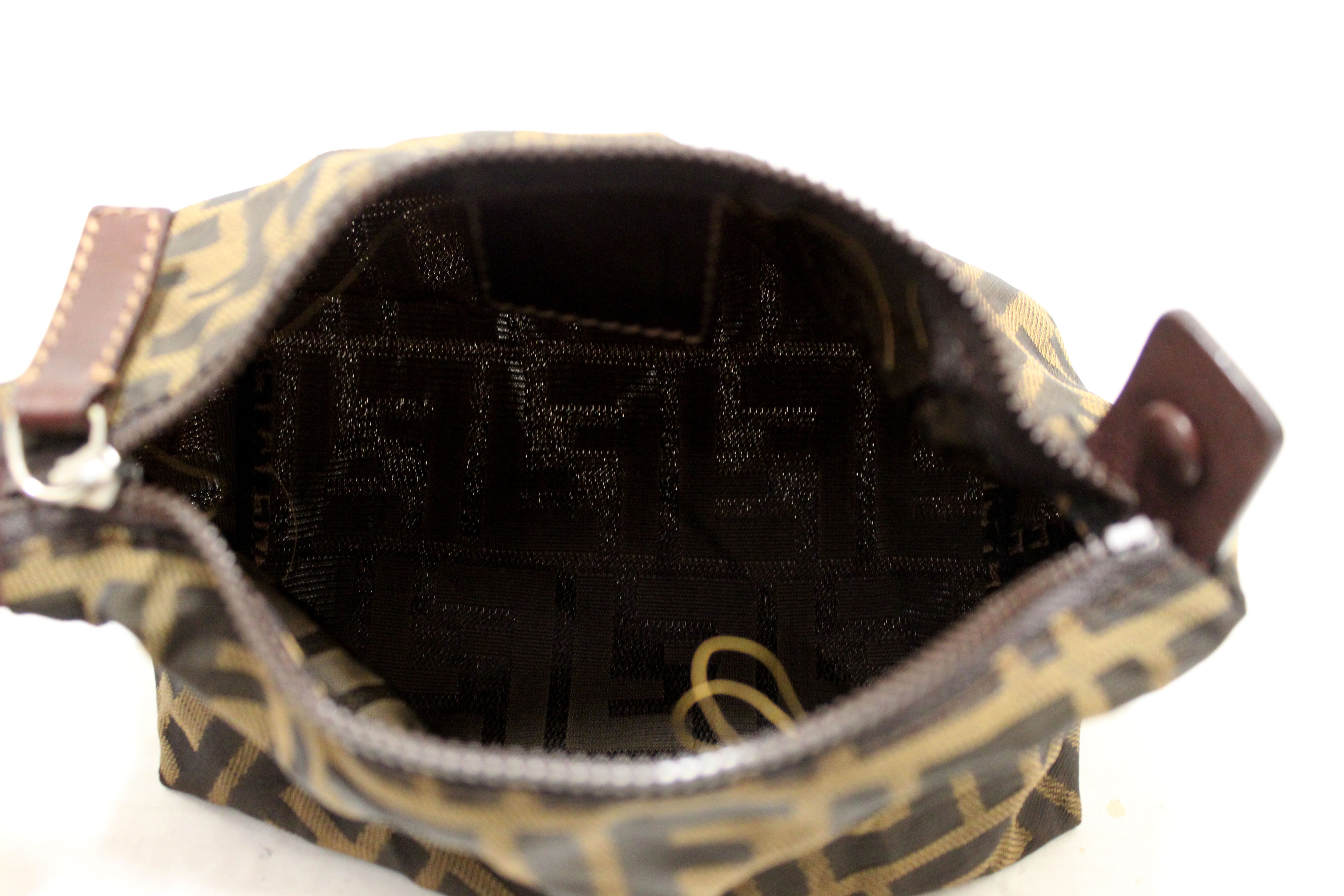 fendi tobacco zucca canvas mini pochette bag Fendi Fendi Tobacco Zucca Coated Canvas