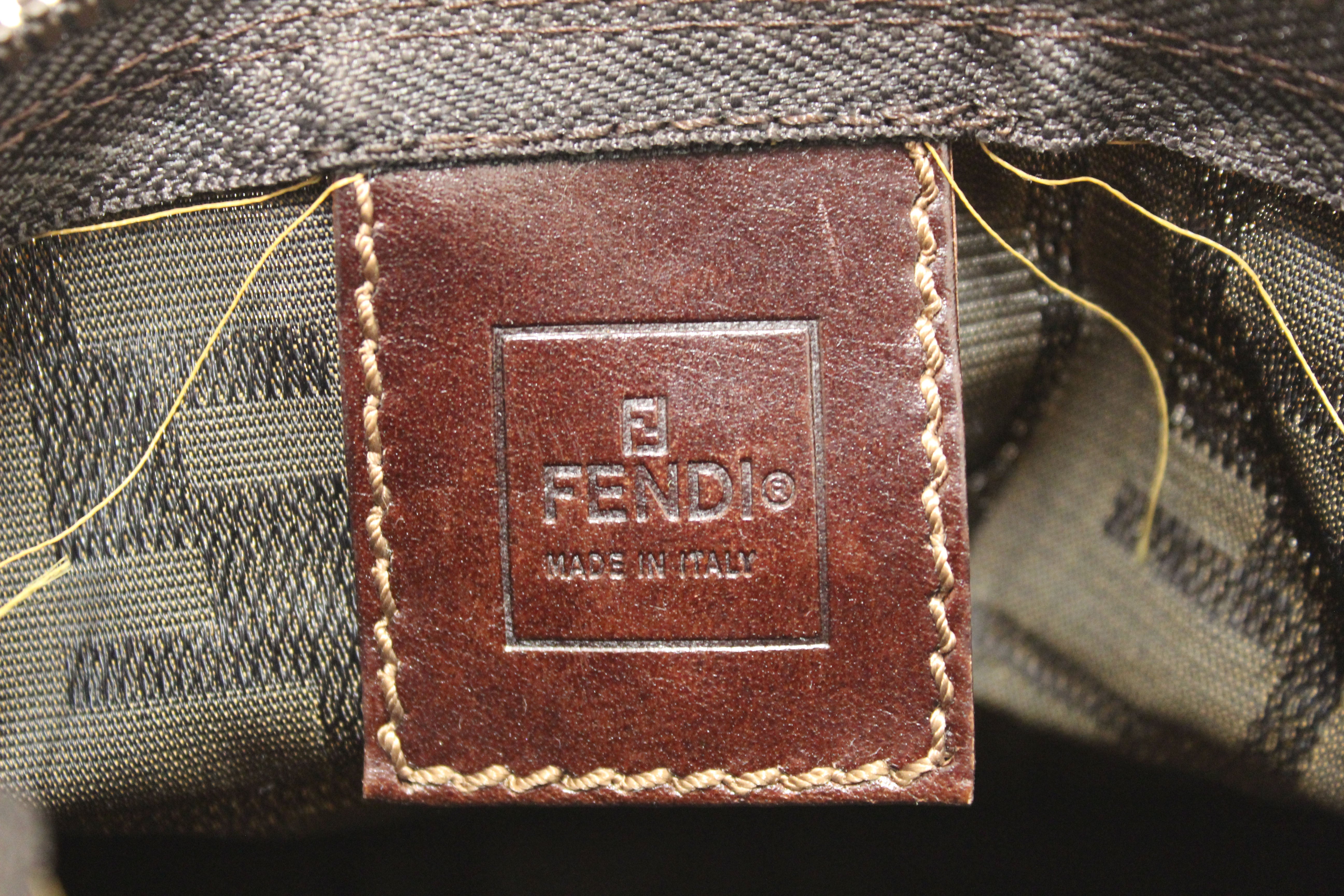 Authentic Fendi Tobacco Brown & Bronze Mini Chef Flap Zucca Handbag  8BR445-NWOT