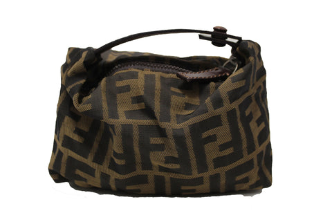 Authentic Fendi Brown Tobacco Zucca Print Canvas Mini Pouch