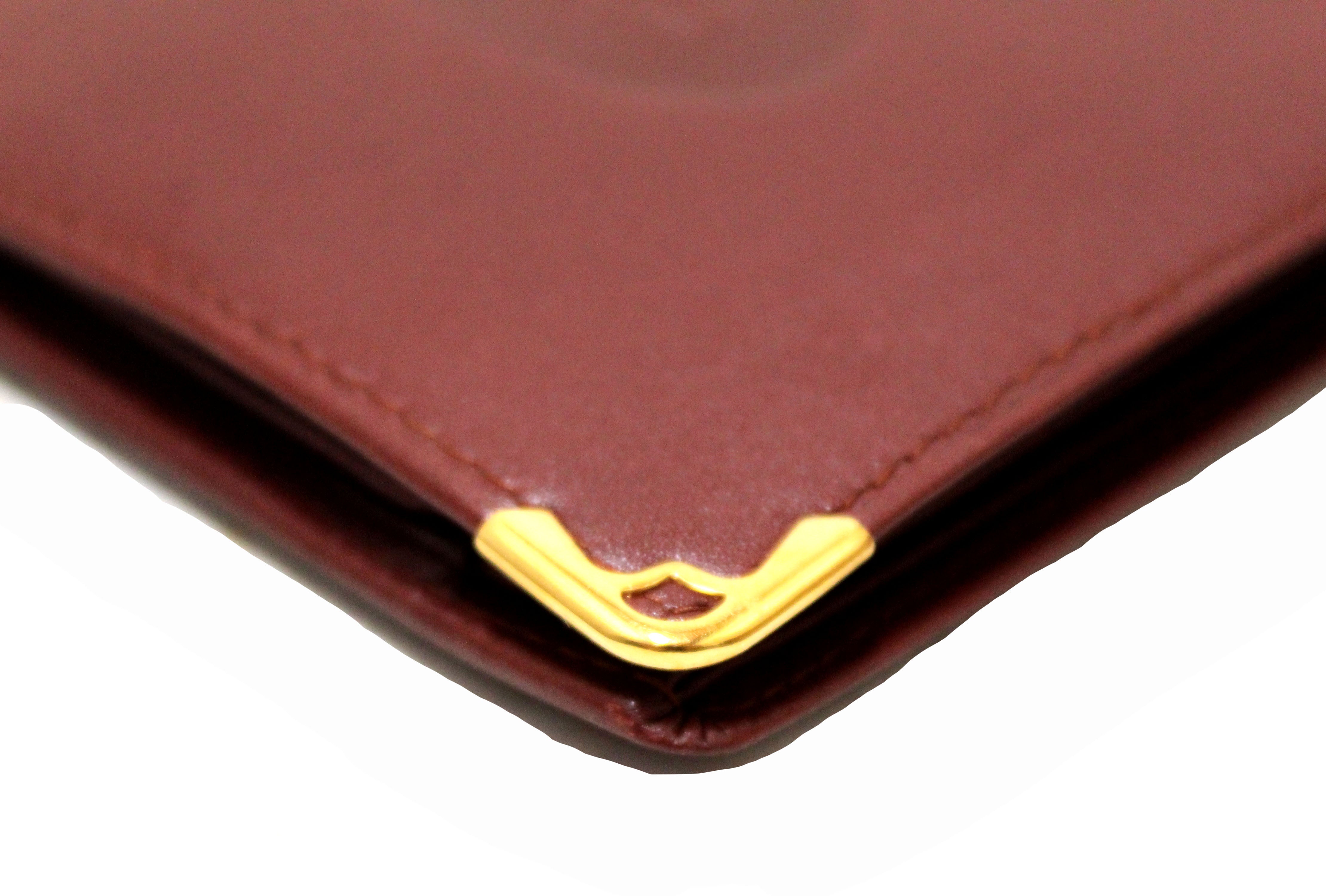 Authentic Cartier Vintage Burgandy Lambskin Leather Compact Wallet