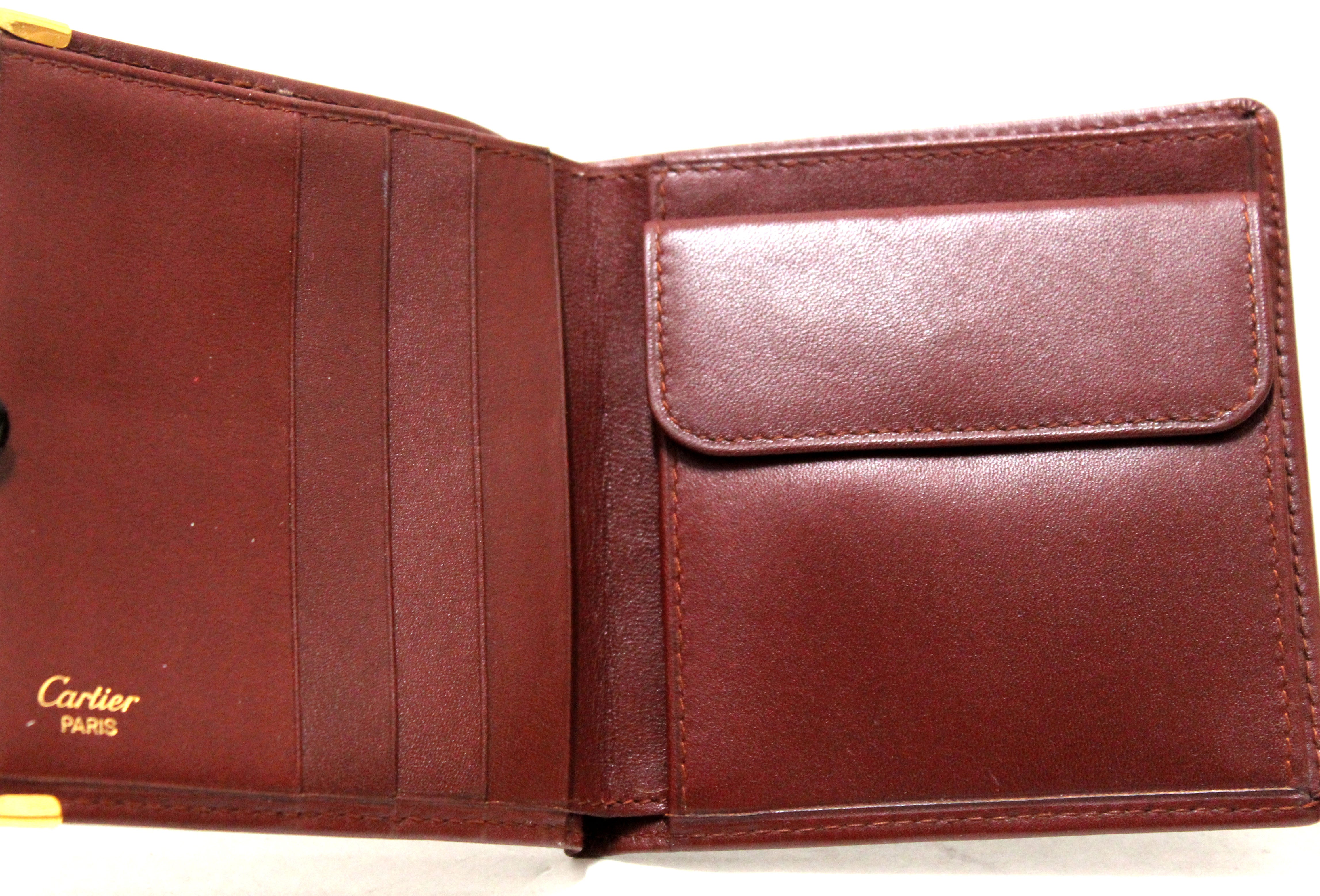 Authentic Cartier Vintage Burgandy Lambskin Leather Compact Wallet