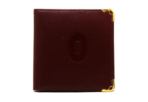 Authentic Cartier Vintage Burgandy Lambskin Leather Compact Wallet