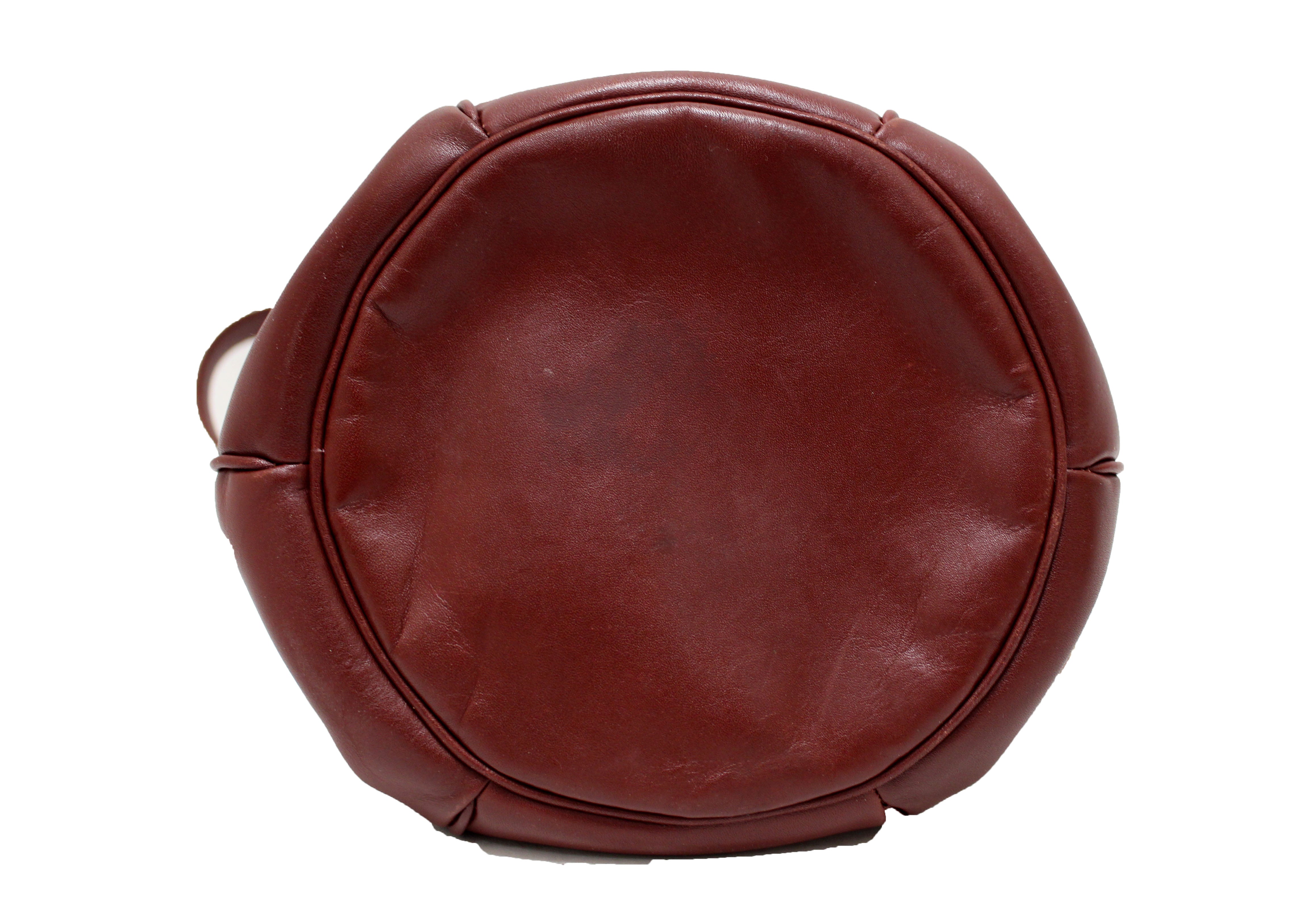 Authentic Cartier Burgandy Bordeaux Leather Drawstring Mustline Bucket