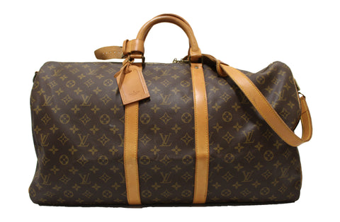 Authentic Louis Vuitton Classic Monogram Keepall Bandouliere 55 Travel Bag