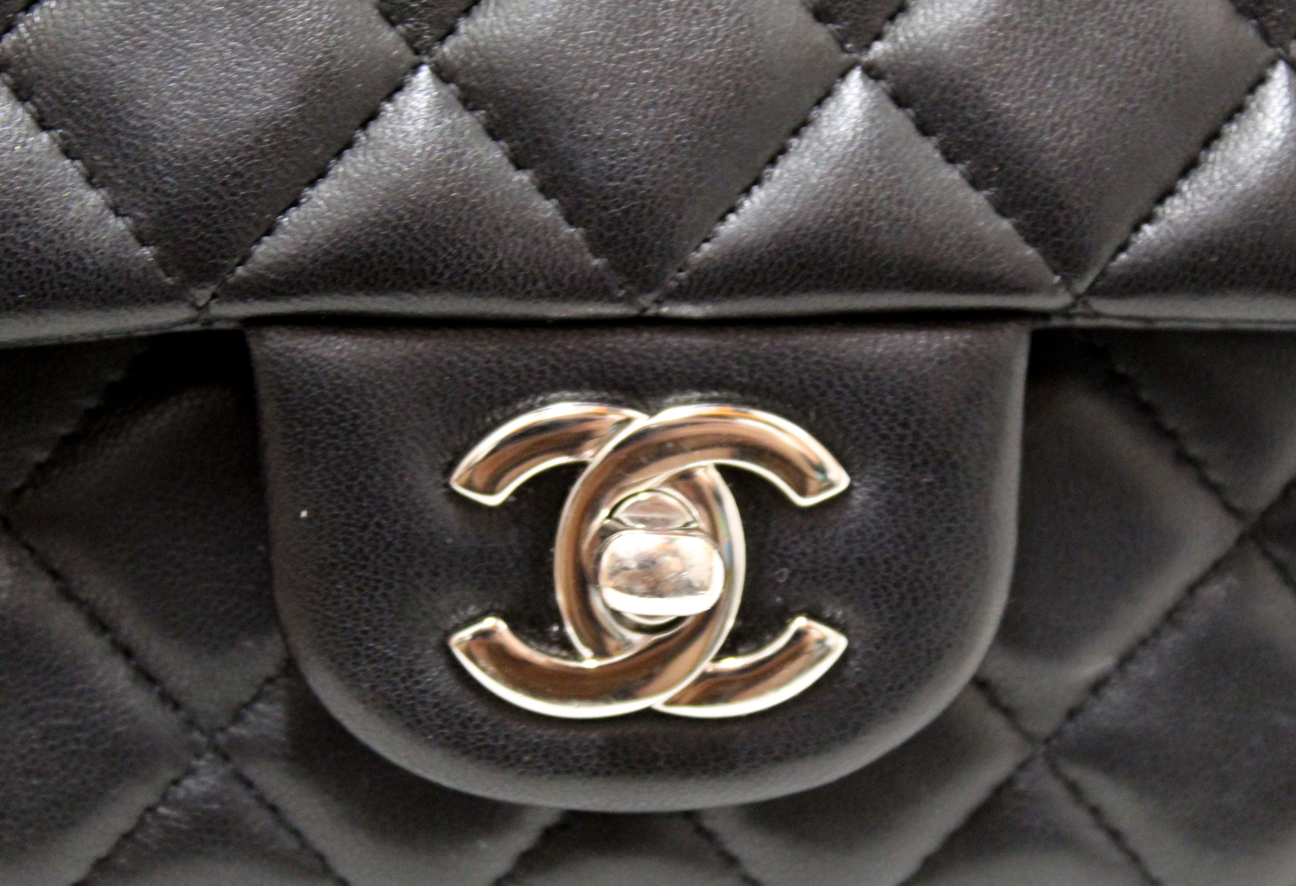 Authentic Chanel Black Quilted Lambskin Leather Classic Mini Rectangle Flap  Crossbody Bag