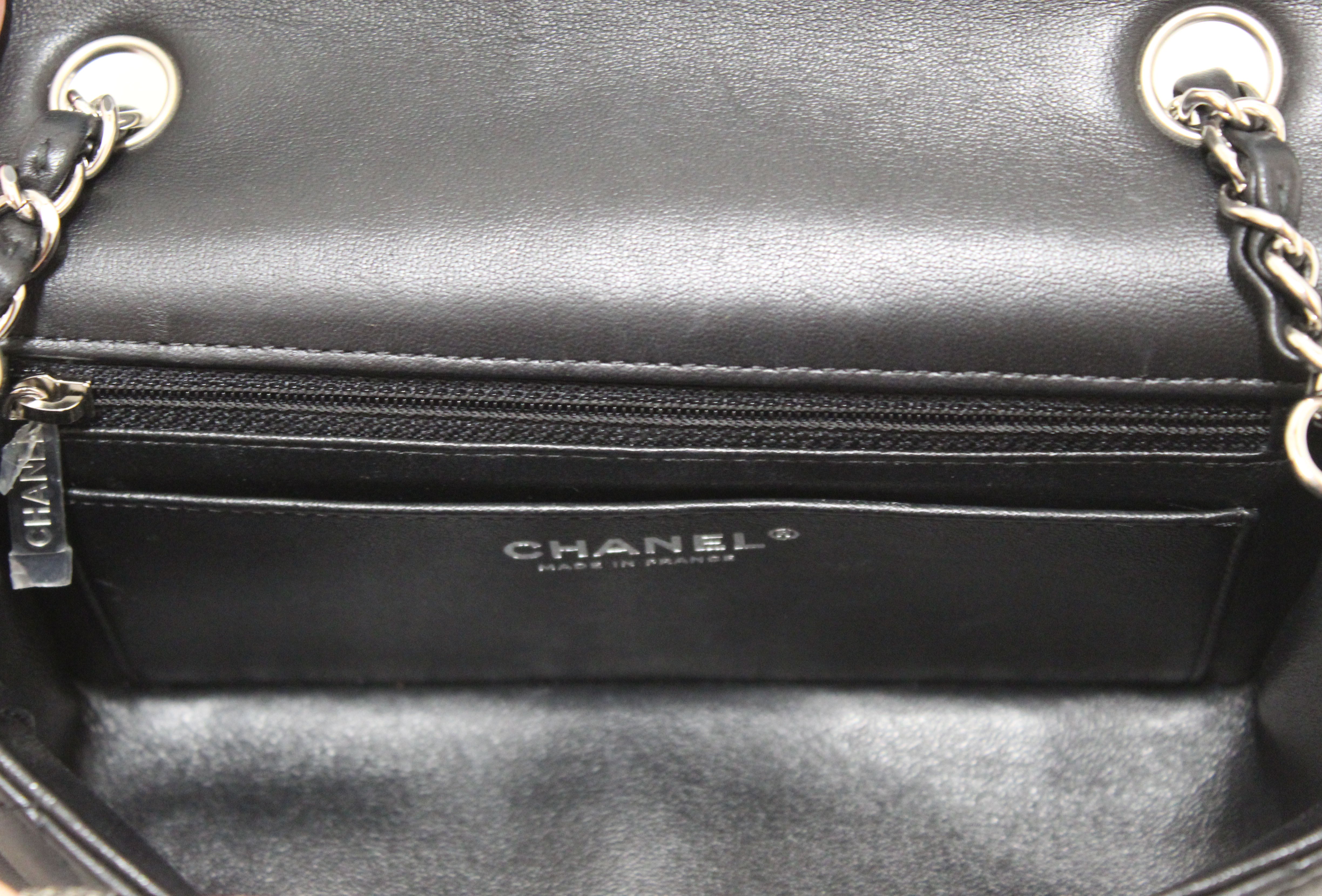 Authentic Chanel Black Quilted Lambskin Leather Classic Mini Rectangle Flap  Crossbody Bag