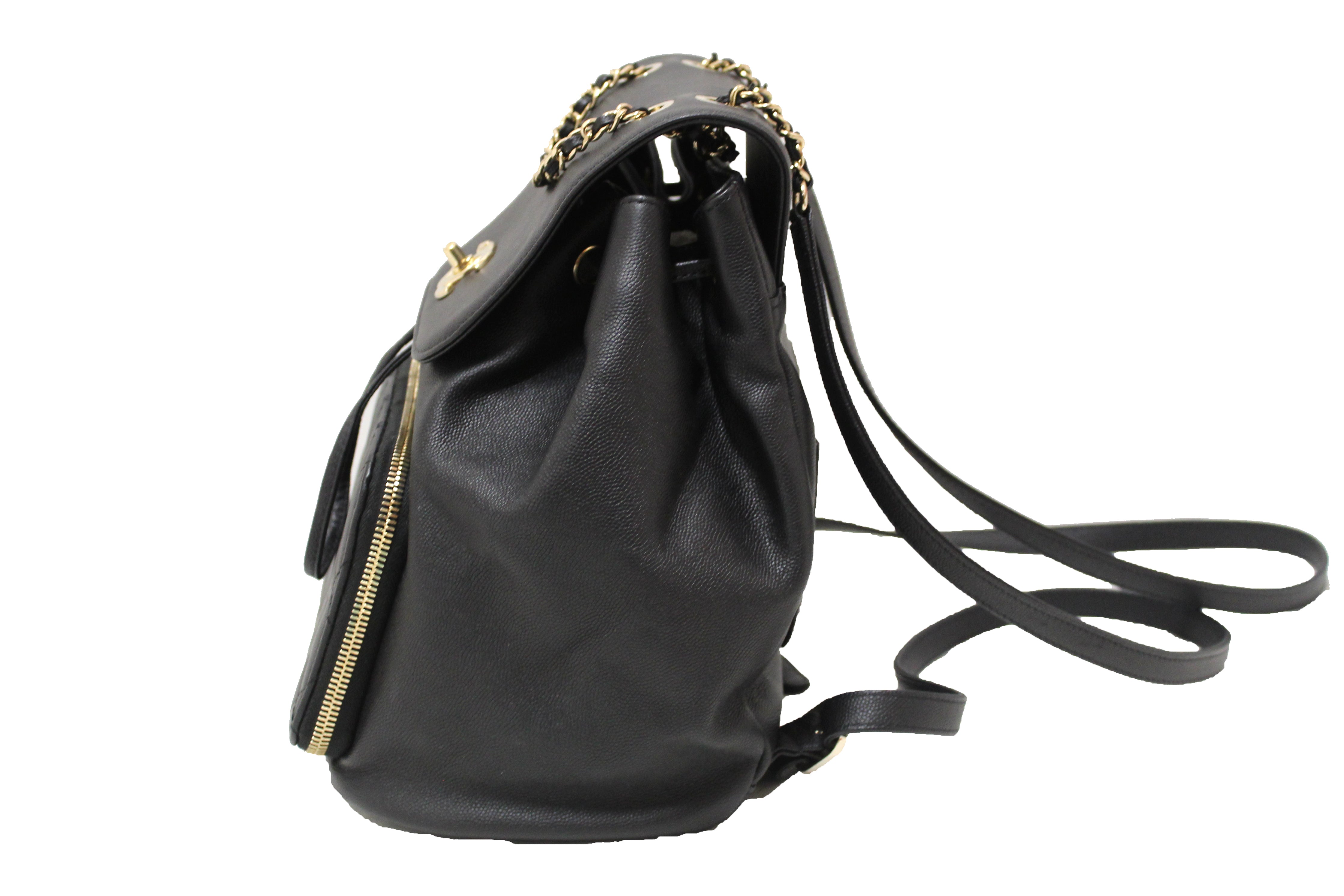 Chanel Business Affinity Drawstring Bucket Bag Black Caviar Gold