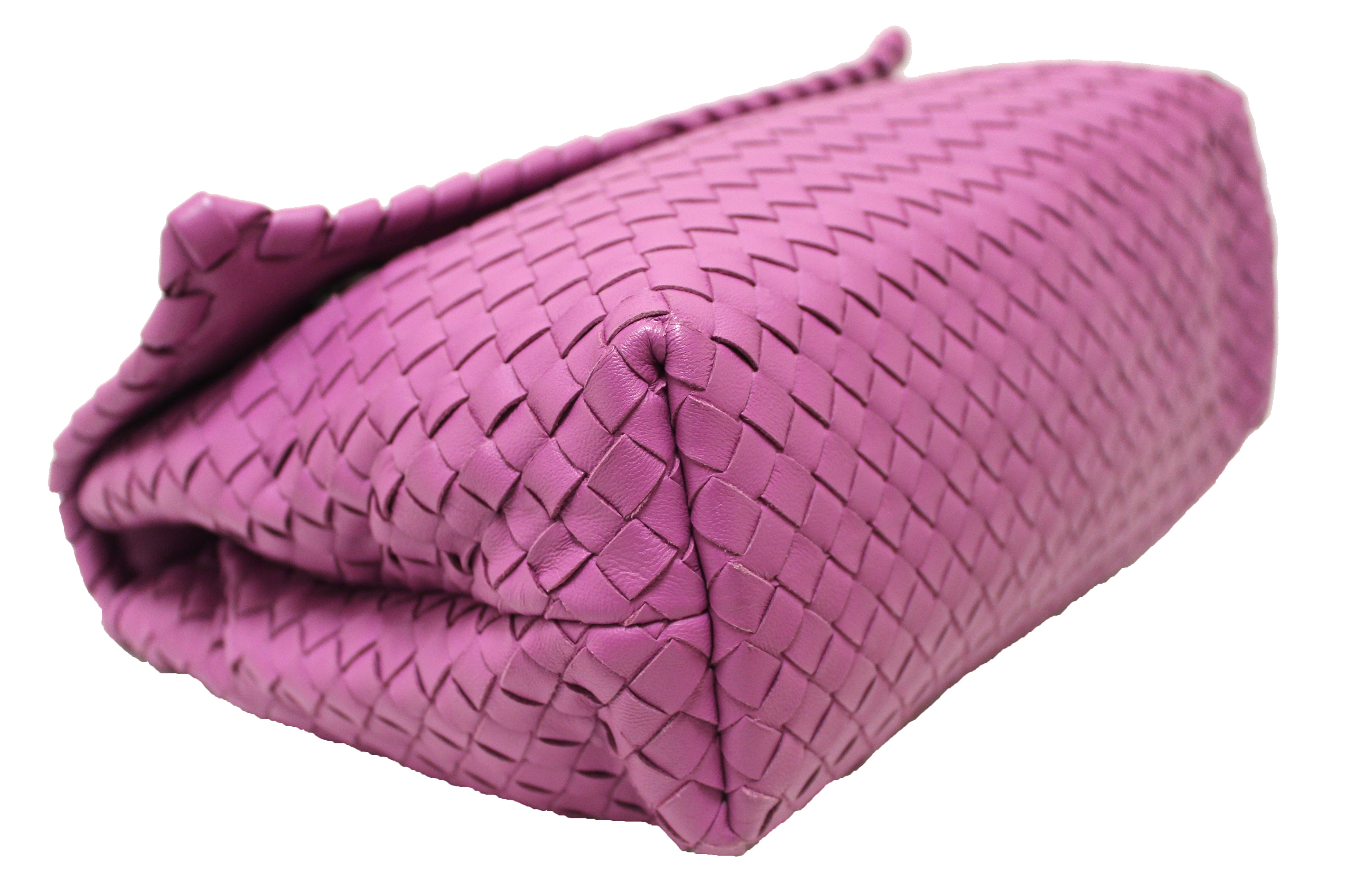 Authentic Bottega Veneta Purple Nappa Intrecciato Woven Leather Large Olimpia Bag