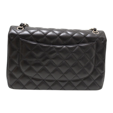 Authentic Chanel Black Quilted Lamskin Leather Classic Jumbo Double Flap Bag