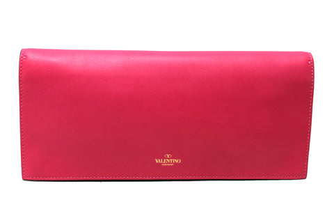 Authentic Valentino Hot Fuchsia Pink Leather Long Clutch Bag