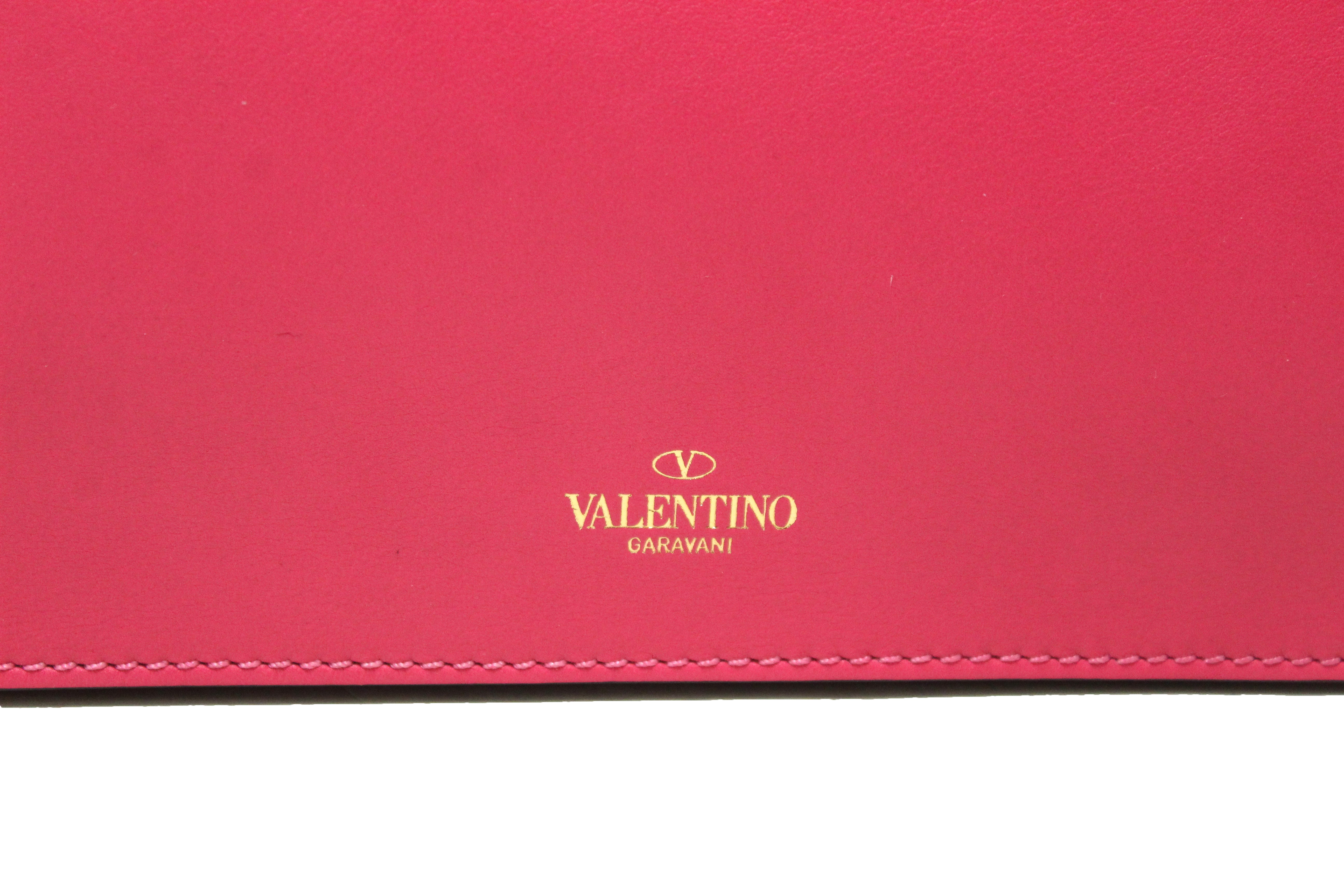 Authentic Valentino Hot Fuchsia Pink Leather Long Clutch Bag