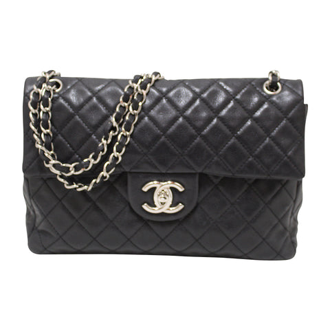 Authentic Chanel Black Quilted Washed Caviar Leather Classic Maxi Single Flap Shoulder Bag