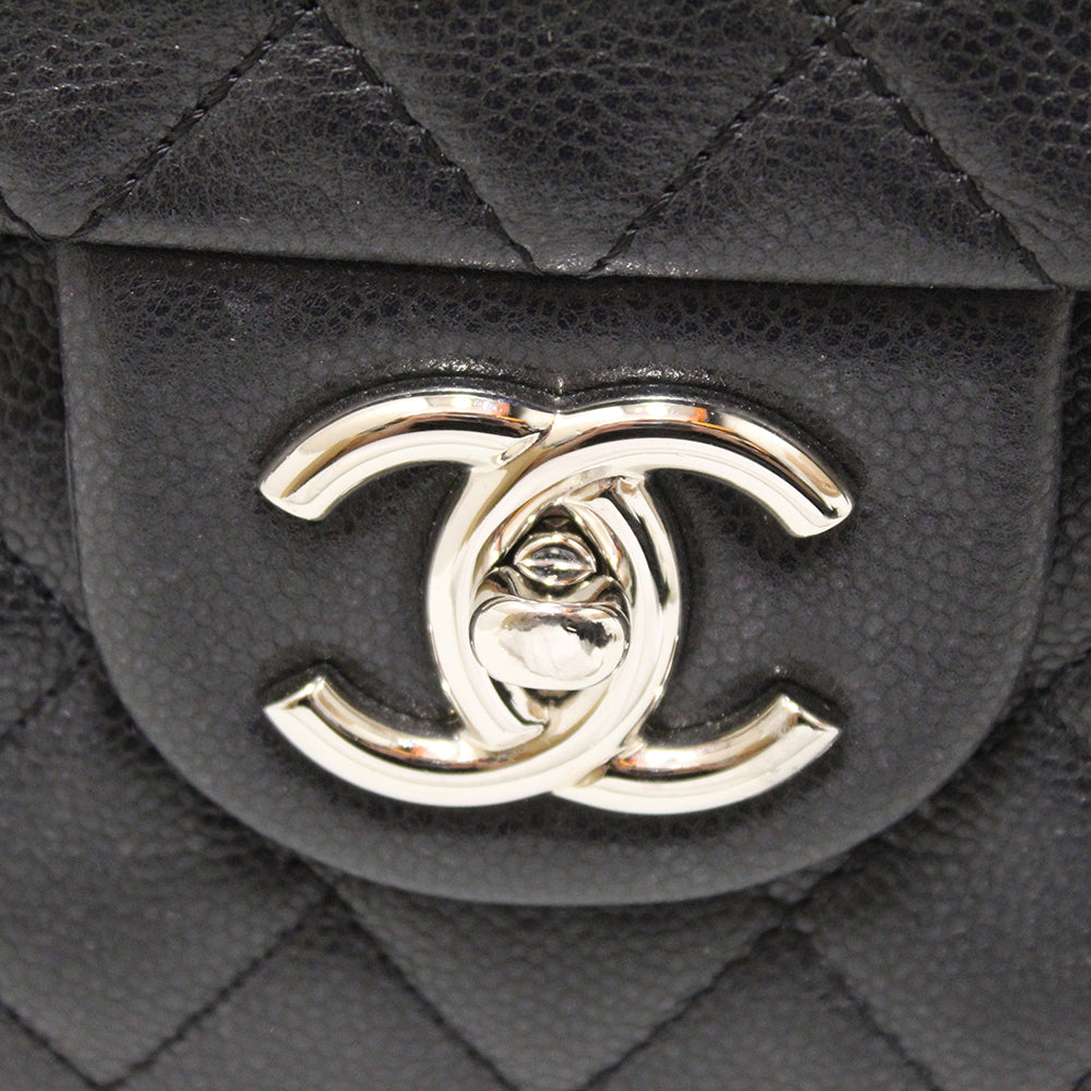 Authentic Chanel Black Quilted Washed Caviar Leather Classic Maxi Single Flap Shoulder Bag