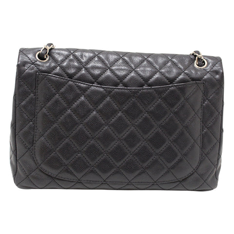 Authentic Chanel Black Quilted Washed Caviar Leather Classic Maxi Single Flap Shoulder Bag