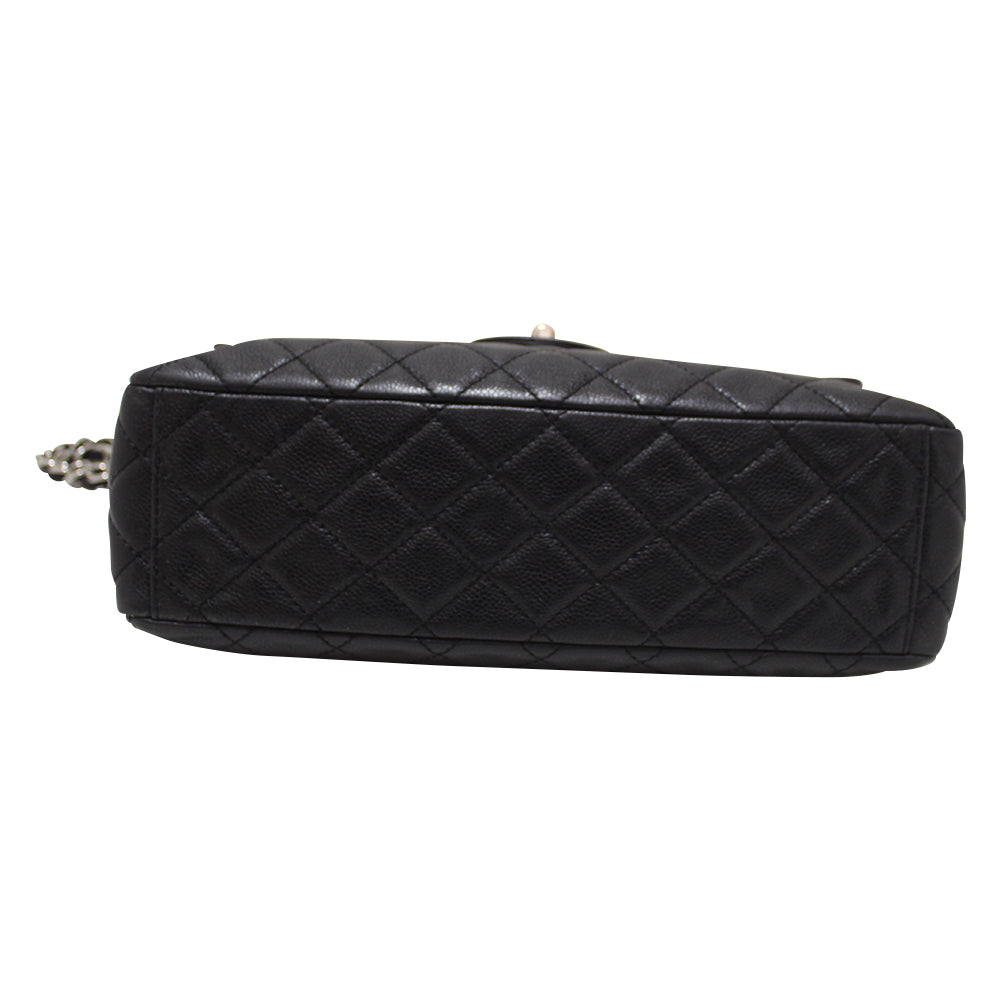 Authentic Chanel Black Quilted Washed Caviar Leather Classic Maxi Single Flap Shoulder Bag