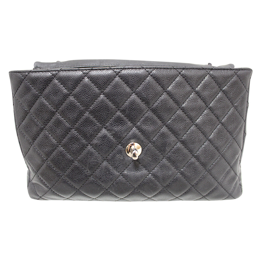 Authentic Chanel Black Quilted Washed Caviar Leather Classic Maxi Single Flap Shoulder Bag