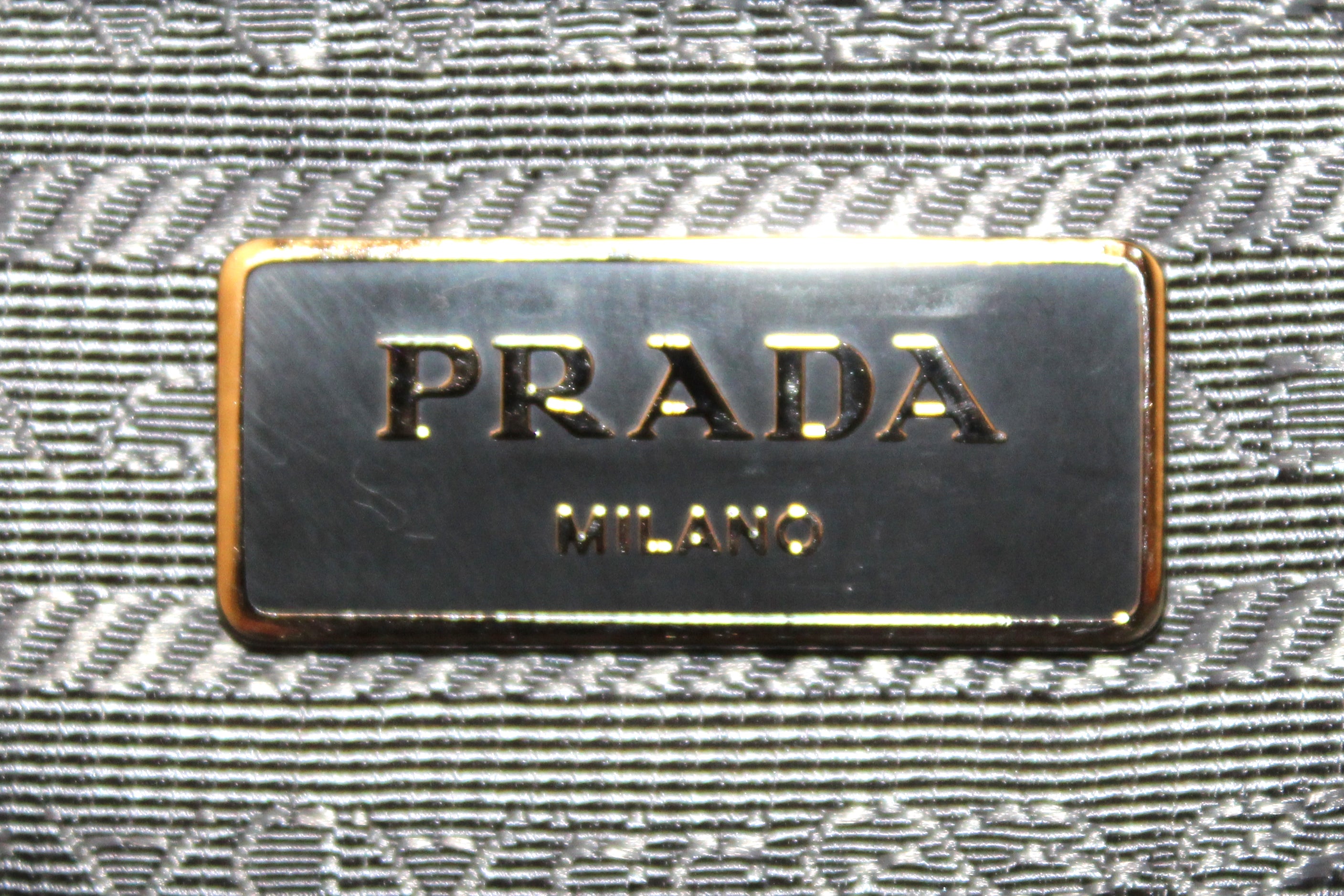 Authentic Prada Grey Nylon Small Tote Bag with Long Strap