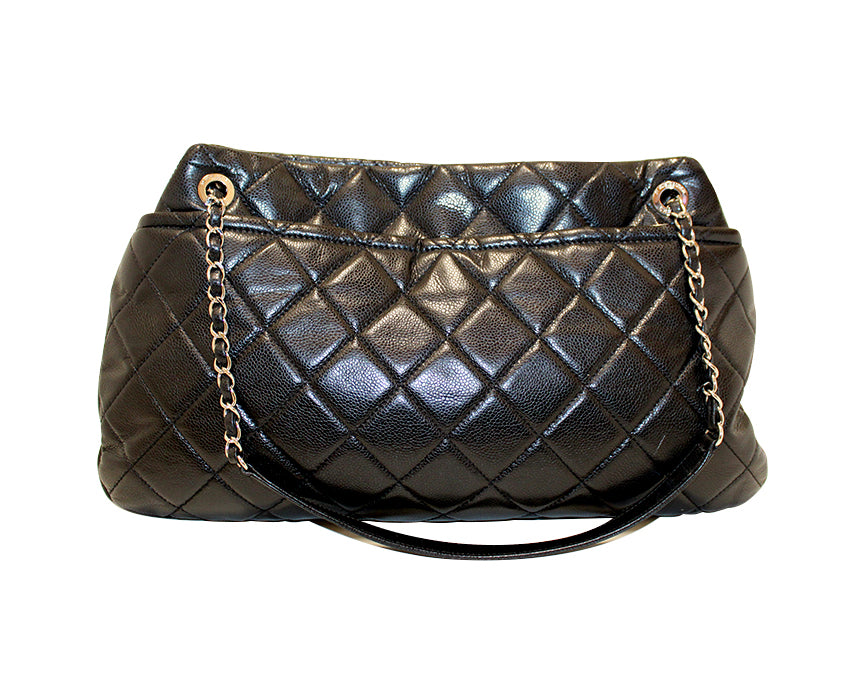 Authentic Chanel Black Quilted Caviar Leather Timeless CC Soft Shopper –  Paris Station Shop