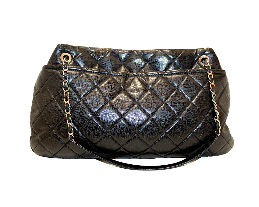 Authentic Chanel Black Quilted Caviar Leather Timeless CC Soft