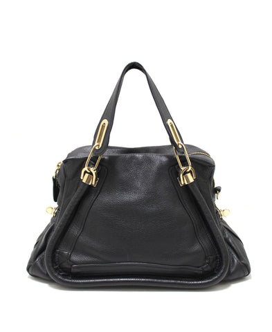 Authentic Chloe Paraty Black Calfskin Leather Medium Shoulder Bag