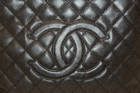 Authentic Chanel Black Quilted Caviar Leather Grand Shopper Tote Shoulder Bag