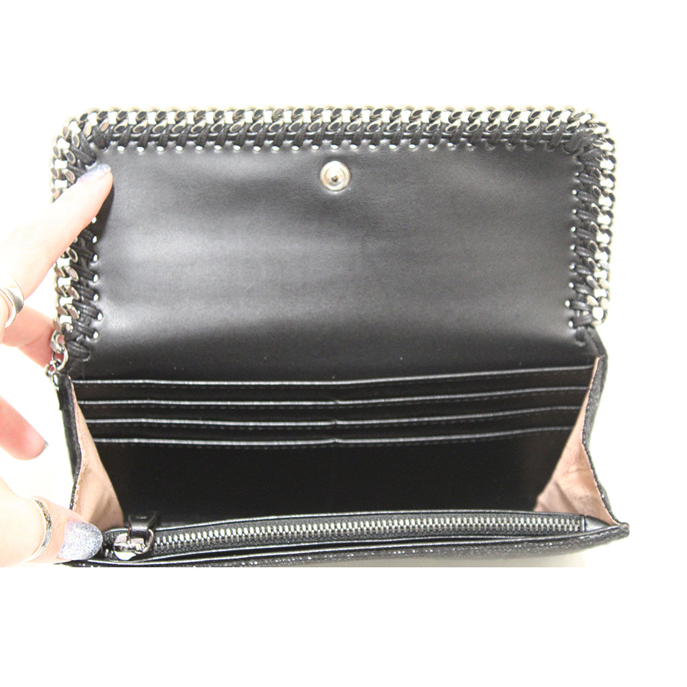 Authentic NEW Stella McCartney Black Suede Falabella Continental Wallet