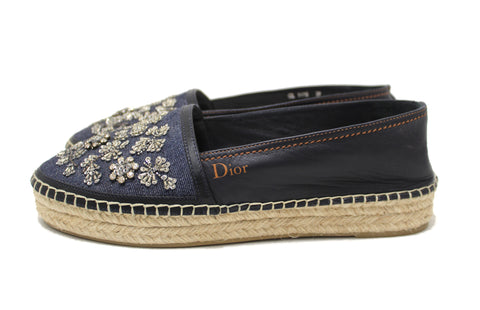 Authentic Christian Dior Blue Nappa Leather Denim Espadrille Shoes Size 39