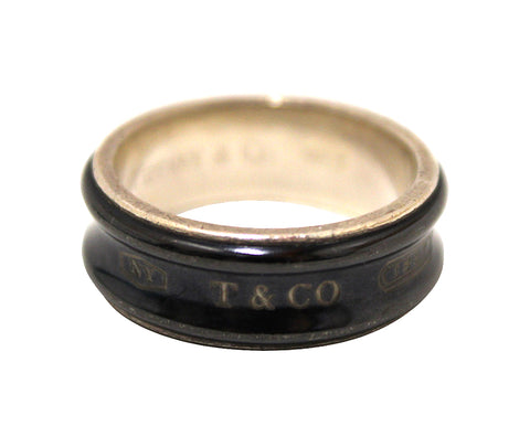 Authentic Tiffany & Co. Sterling Silver and Midnight Titanium 1837 Medium Ring Size 10