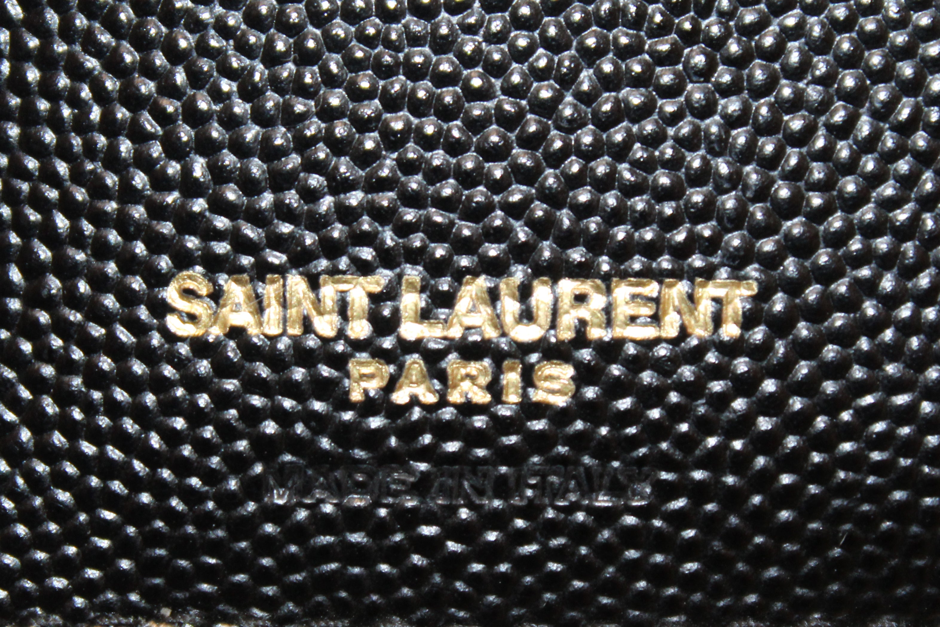 Authentic Saint Laurent Black Matelasse Grain De Poudre Embossed Leather Bi-Fold Wallet