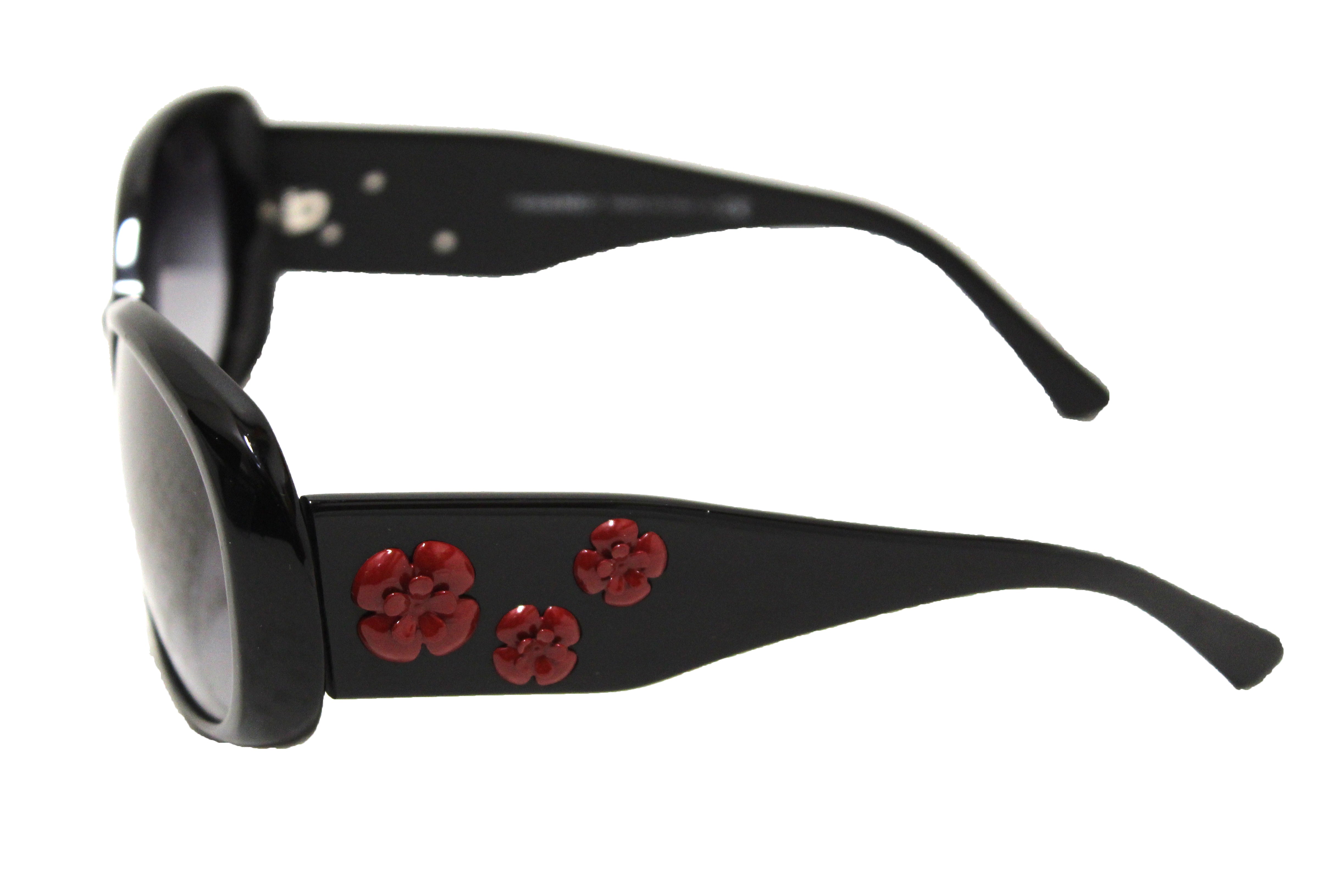 Authentic Chanel Black Oval with Red Camellia Flower Sunglasses – Italy  Station