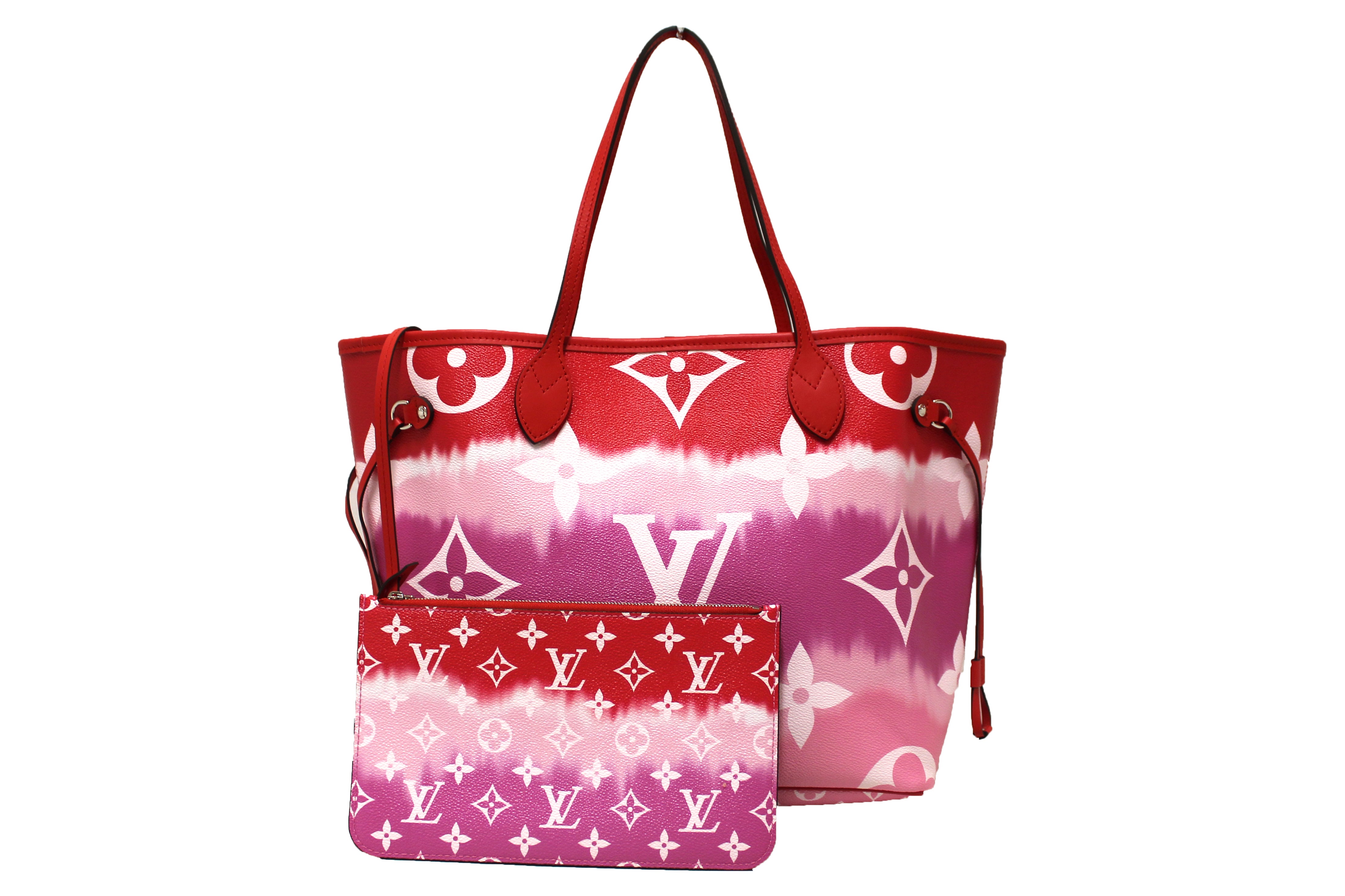 Authentic NEW Louis Vuitton Pink/Red Escale Giant Monogram Neverfull MM Shoulder Bag