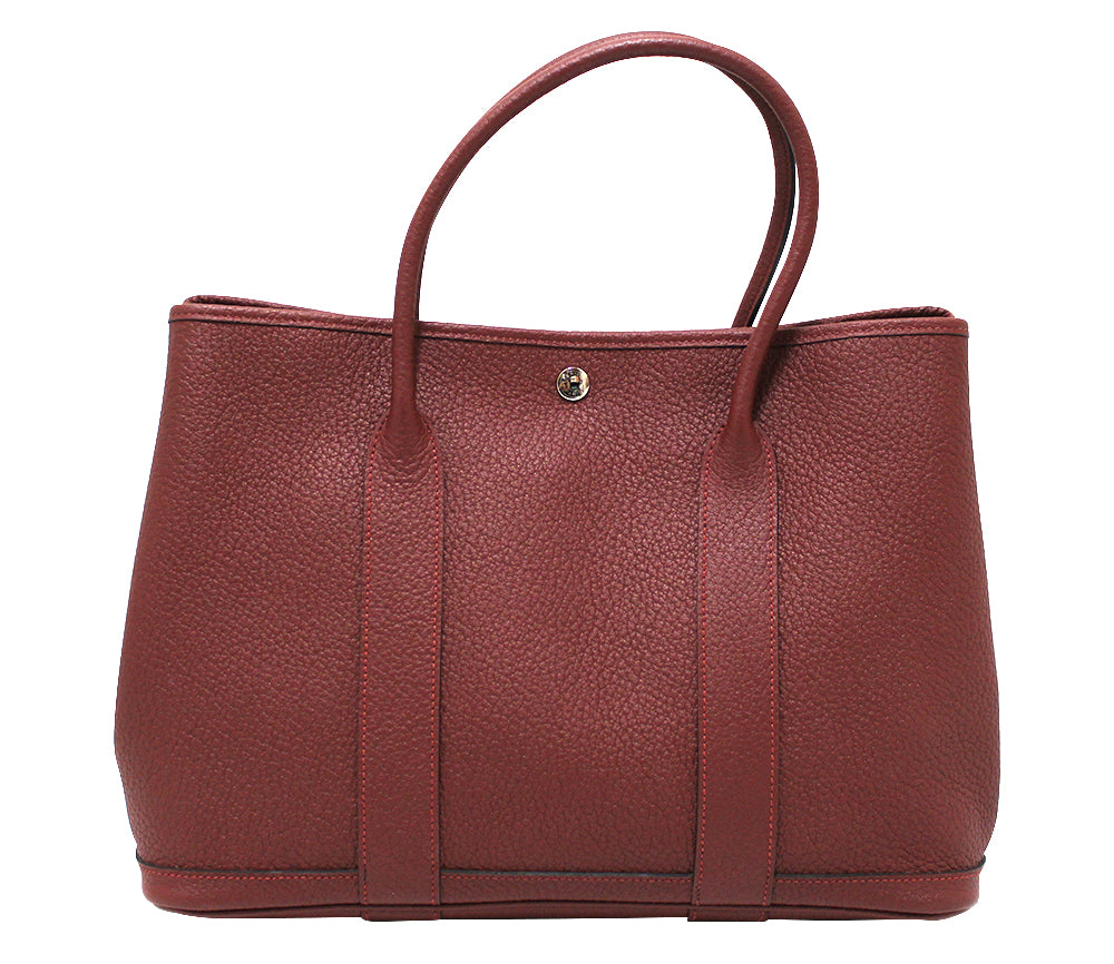 Authentic Hermes Burgandy Clemence Leather Garden Party 36 MM Shoulder Tote Bag