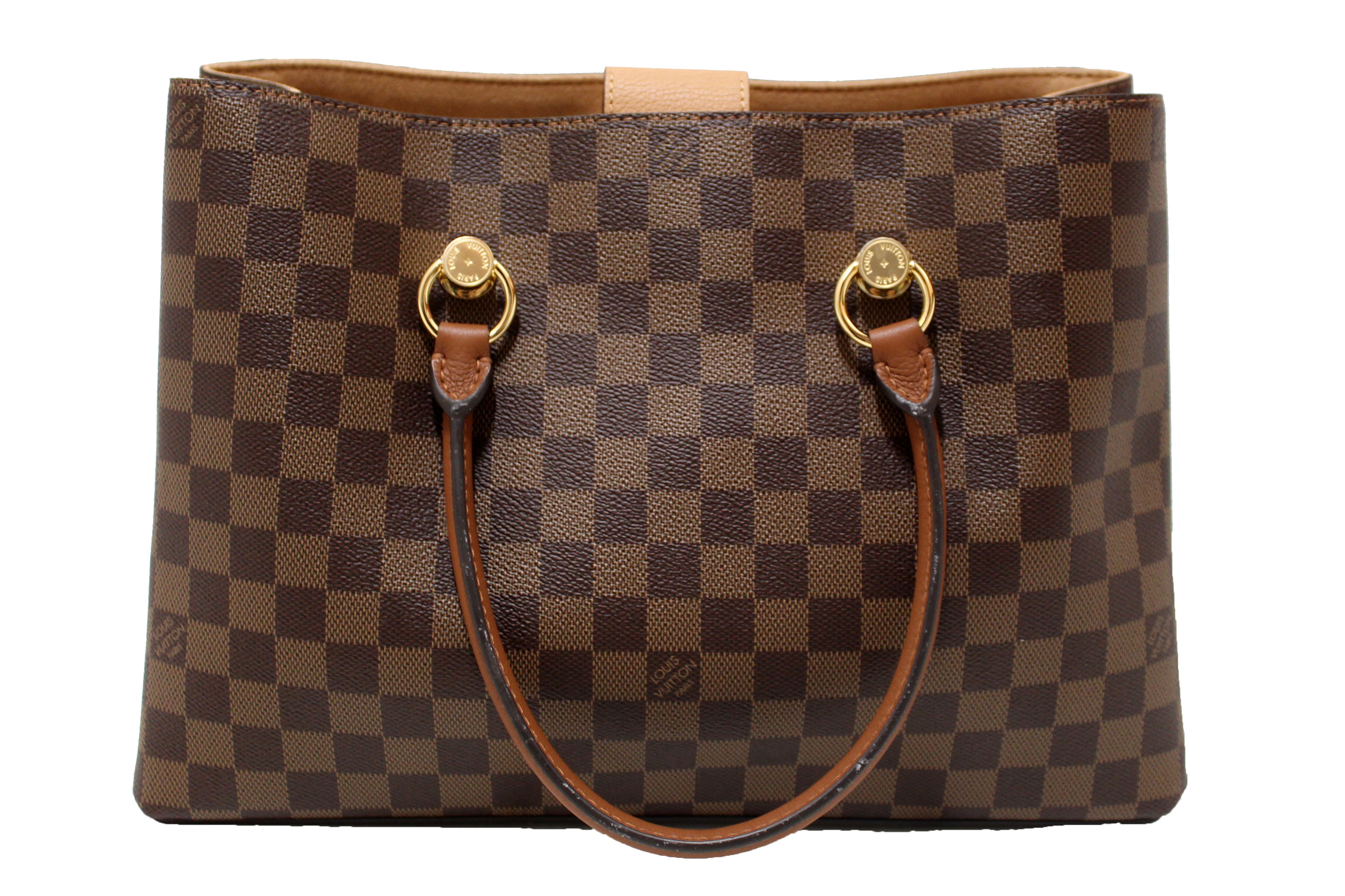 Authentic Louis Vuitton Damier Ebene Canvas with Brown Leather Riverside Bag