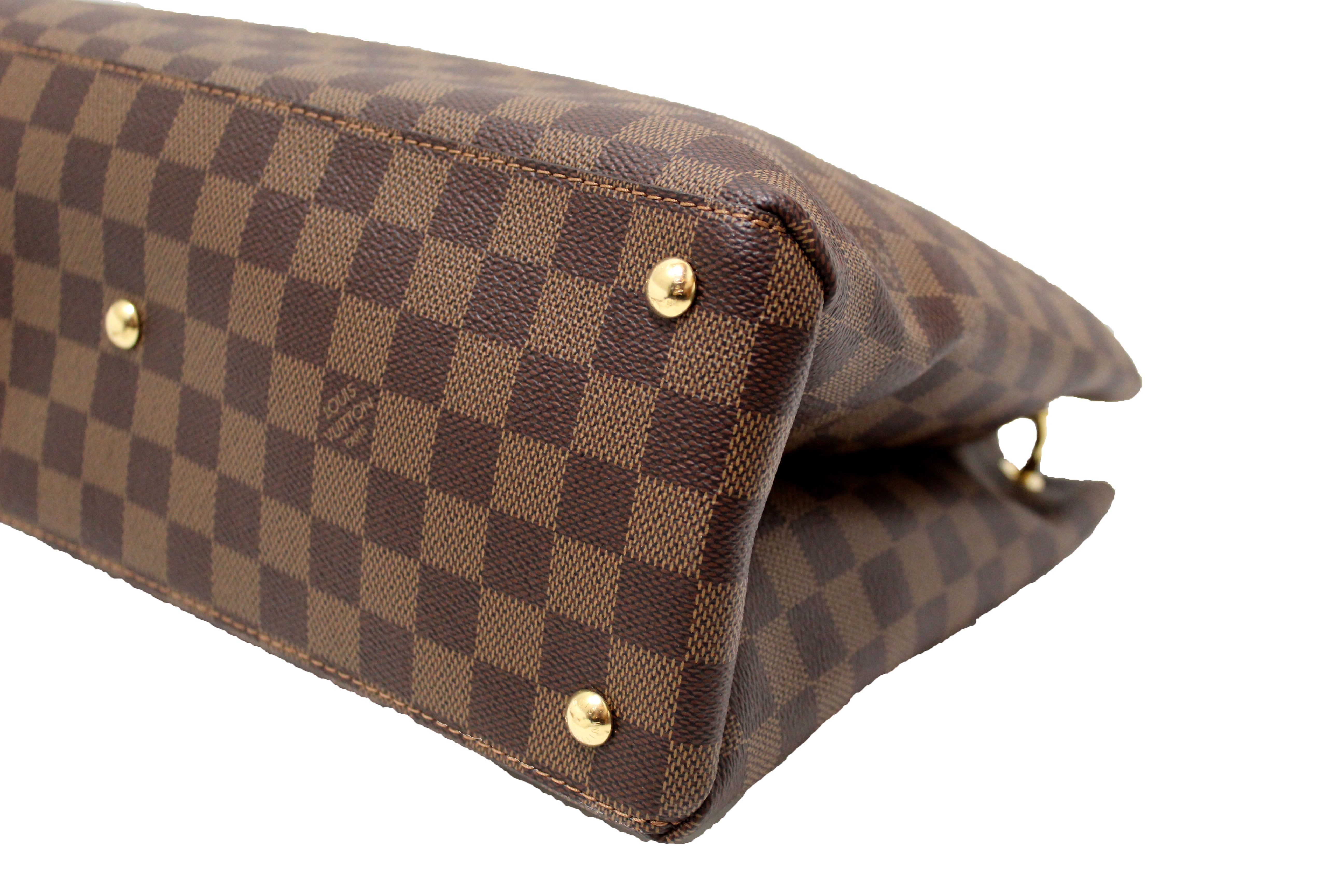 Authentic Louis Vuitton Damier Ebene Canvas with Brown Leather Riverside Bag