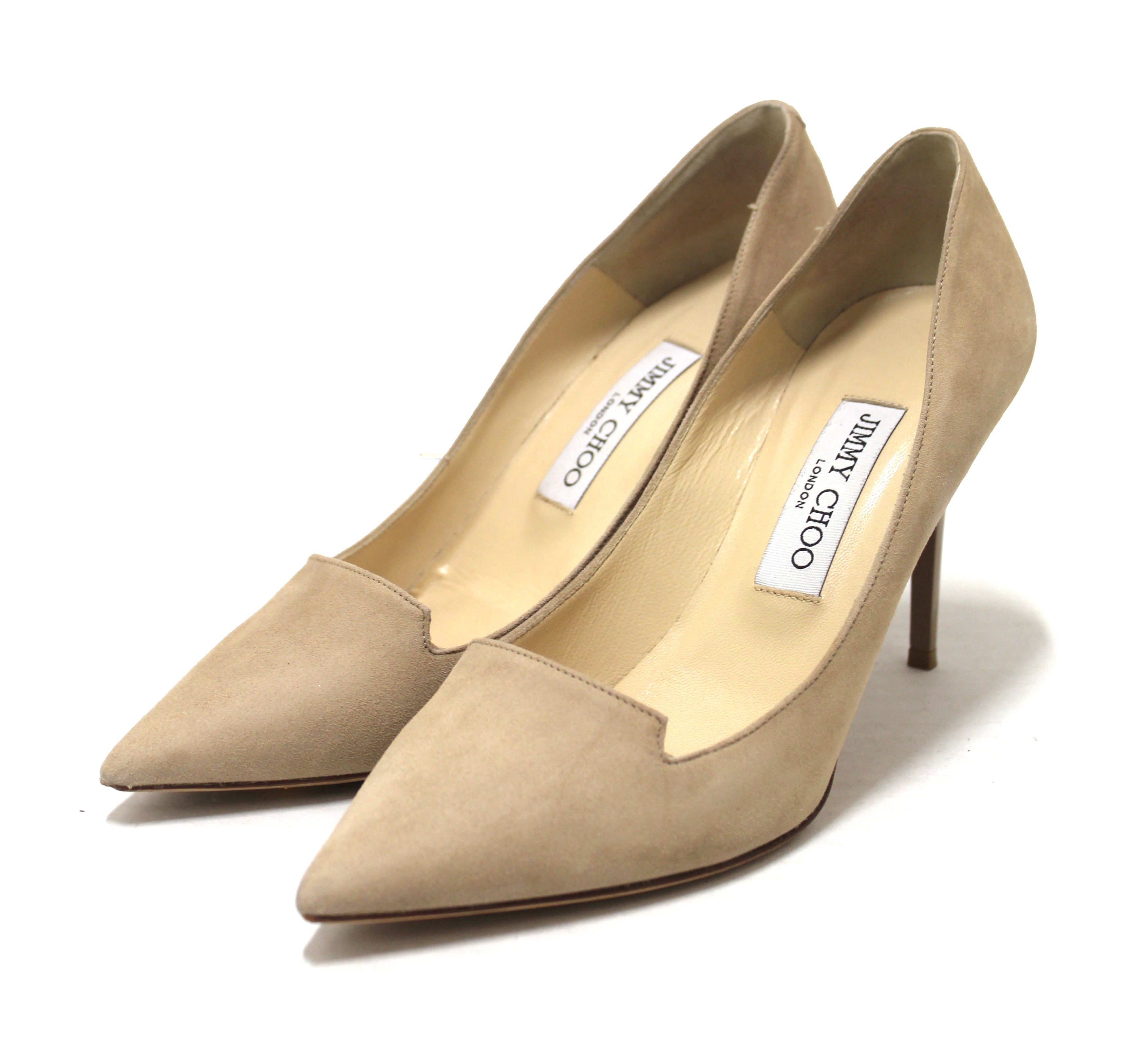 Authentic Jimmy Choo Beige Pointed Toe Suede Heels Size 37.5