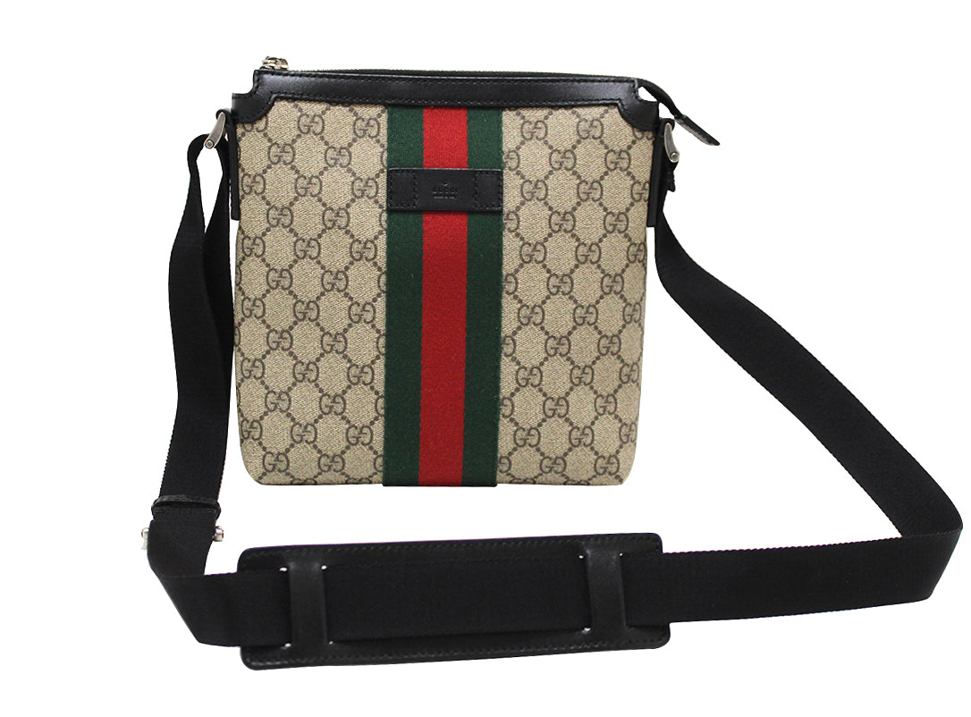 Authentic Gucci GG Canvas with Black Leather Messenger Bag