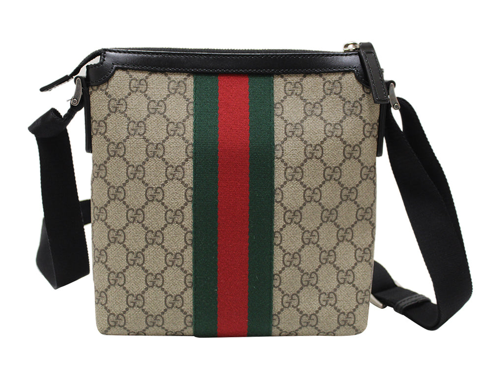 Authentic Gucci GG Canvas with Black Leather Messenger Bag