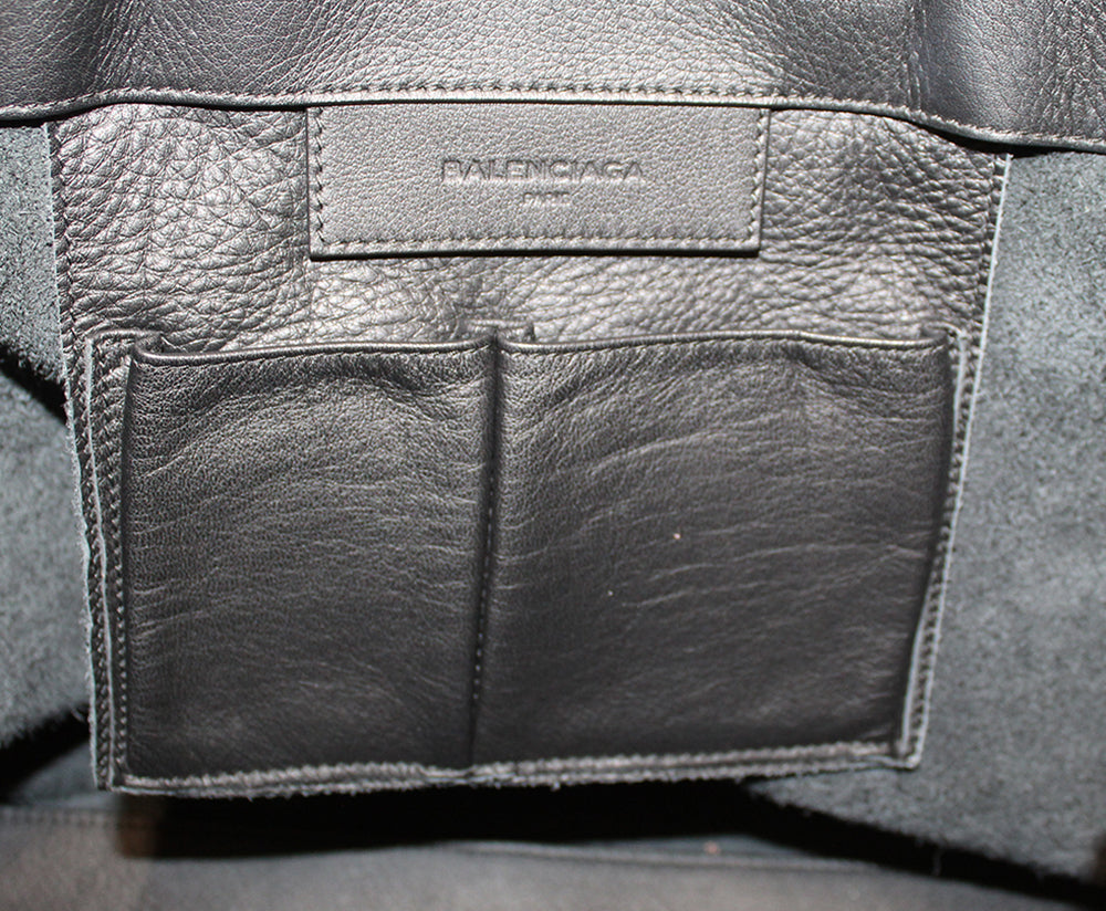 Authentic Balenciaga Black Calfskin Leather Papier Ledger Zip Around Bag
