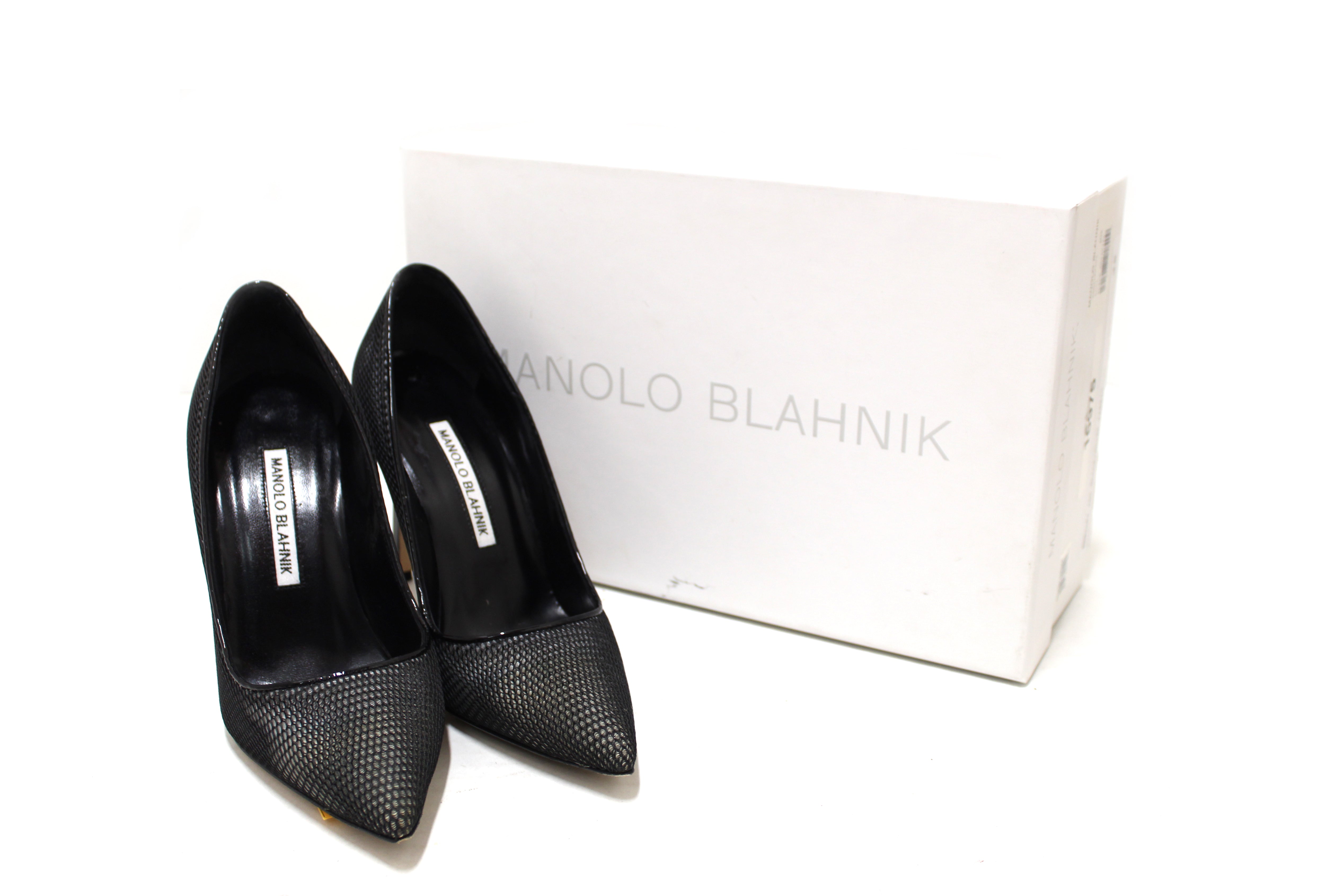 Authentic Manolo Blahnik BBMilky 105 Black/White Fabric Mesh Pumps Size 35
