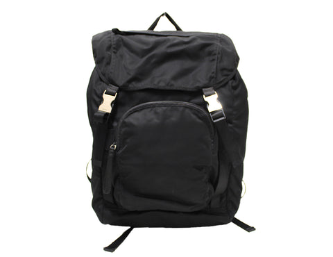 Authentic Prada Black Re-Nylon Double-Buckle Backpack