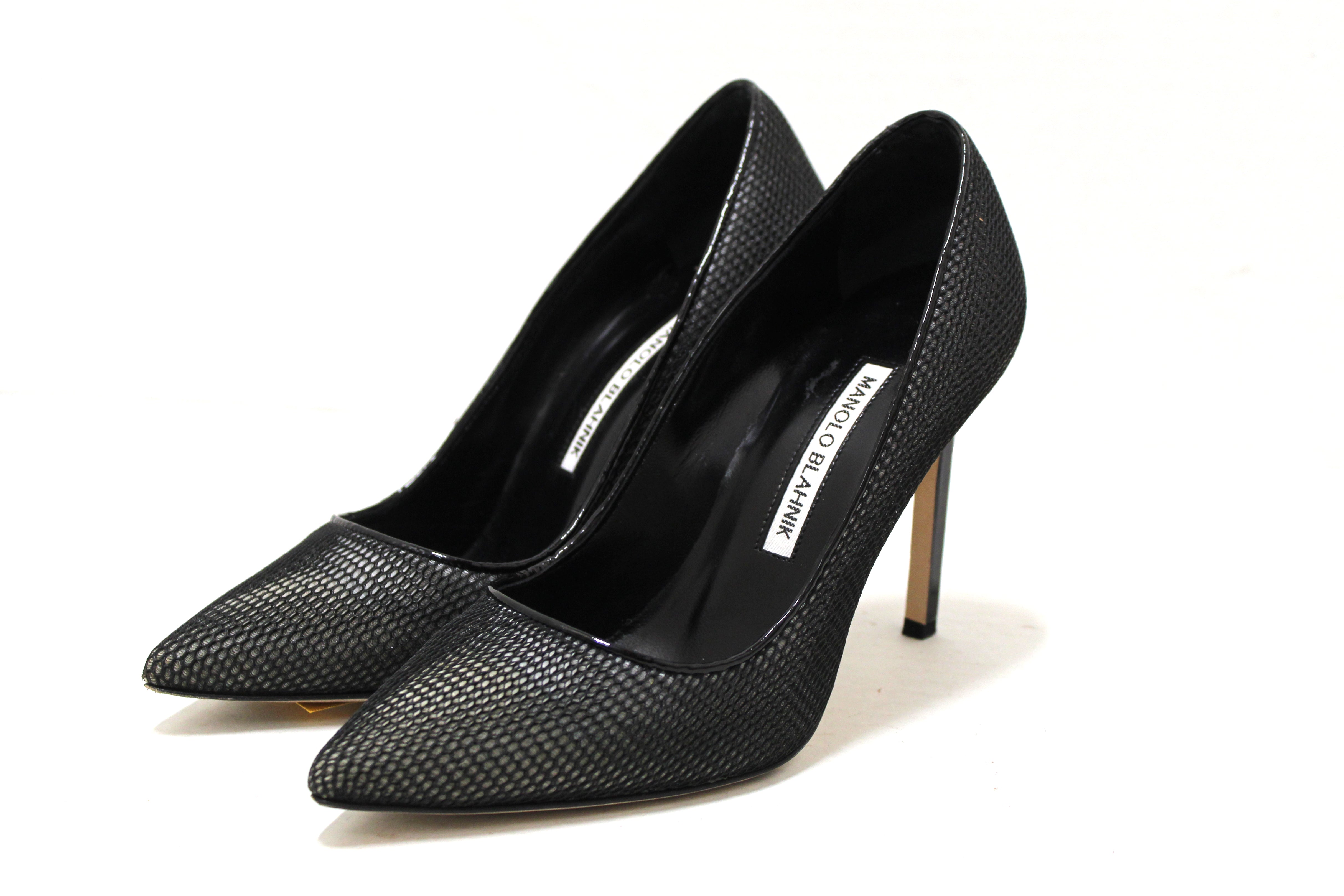 Authentic Manolo Blahnik BBMilky 105 Black/White Fabric Mesh Pumps Size 35