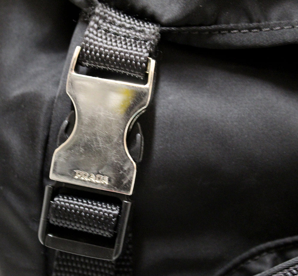 Authentic Prada Black Re-Nylon Double-Buckle Backpack
