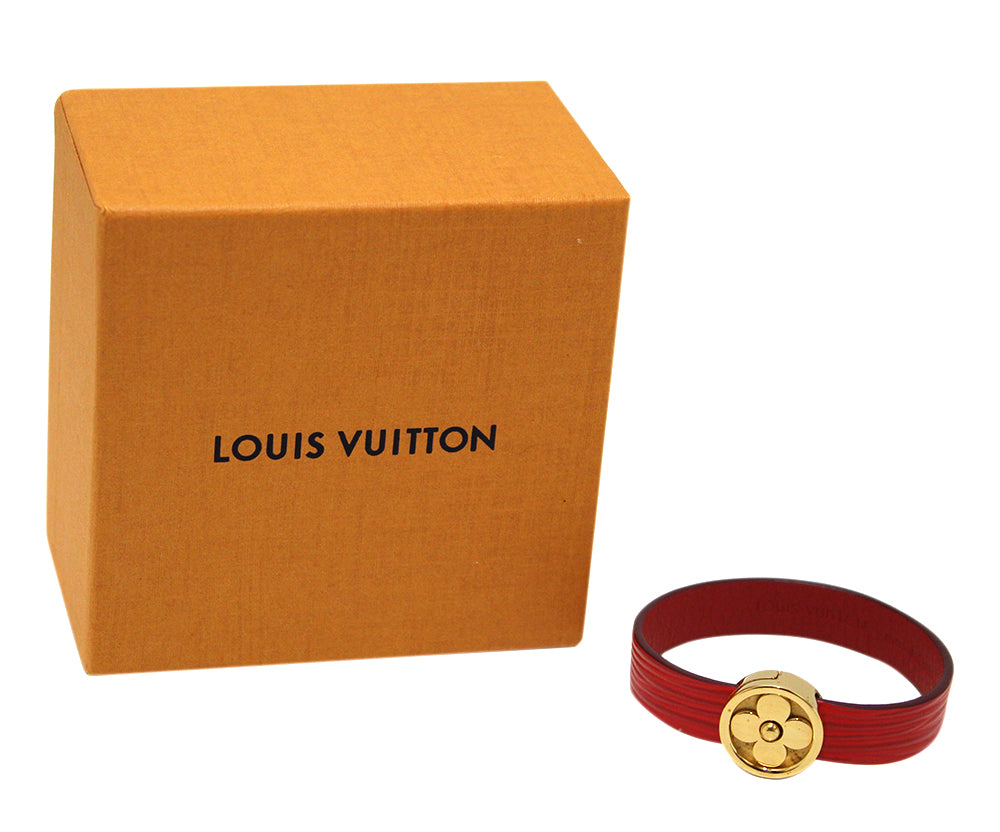 Authentic Louis Vuitton Red Epi Leather Flower Action Bracelet